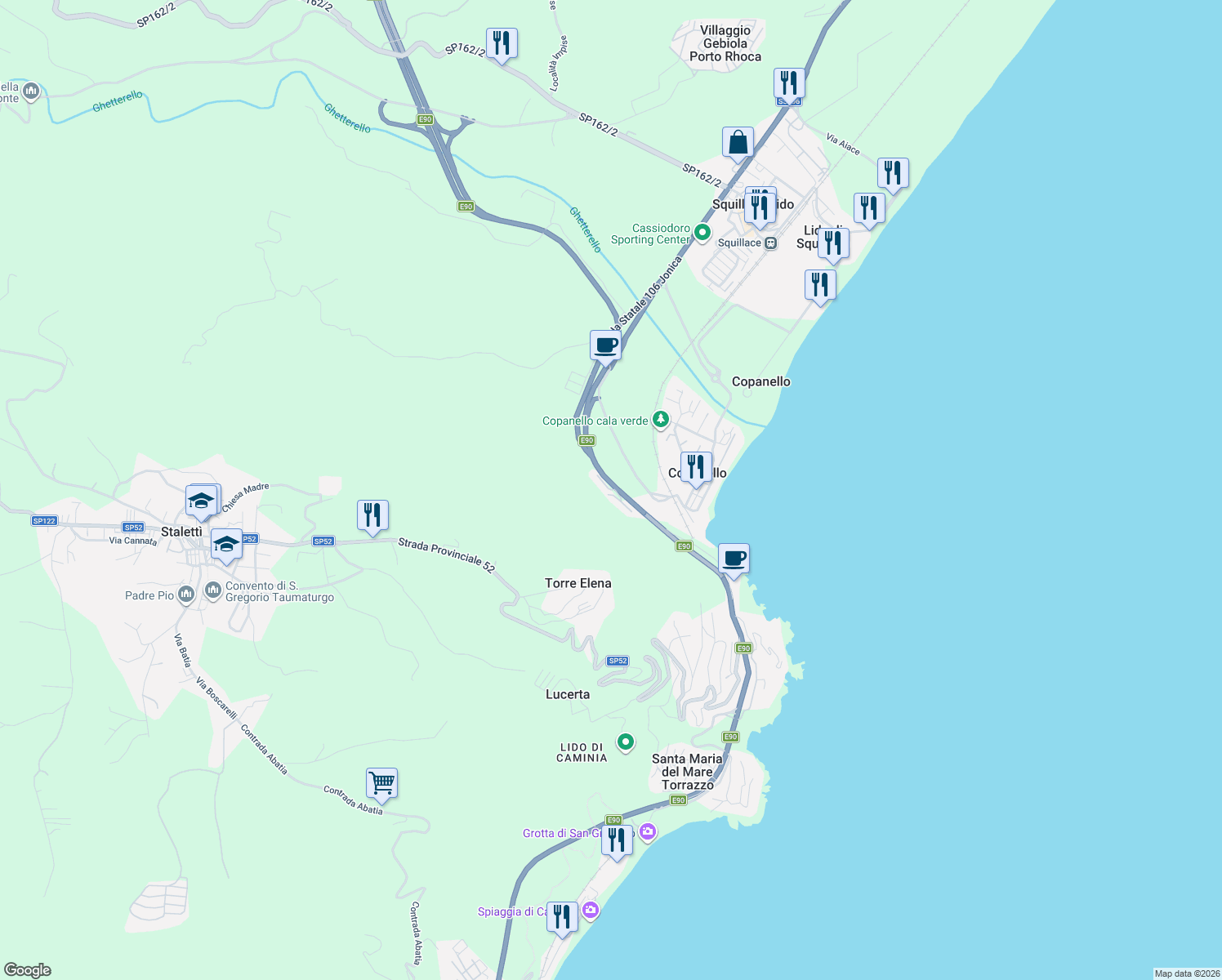 map of restaurants, bars, coffee shops, grocery stores, and more near 49 Piazzale Elvira Marincola Cattaneo in Copanello