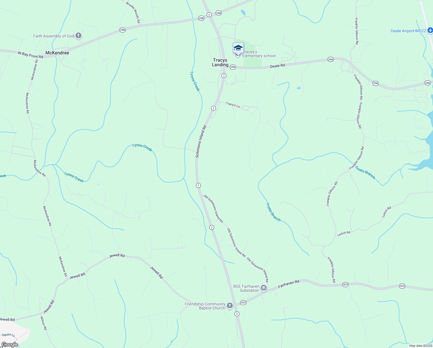 map of restaurants, bars, coffee shops, grocery stores, and more near 6095 Solomons Island Road in Tracys Landing