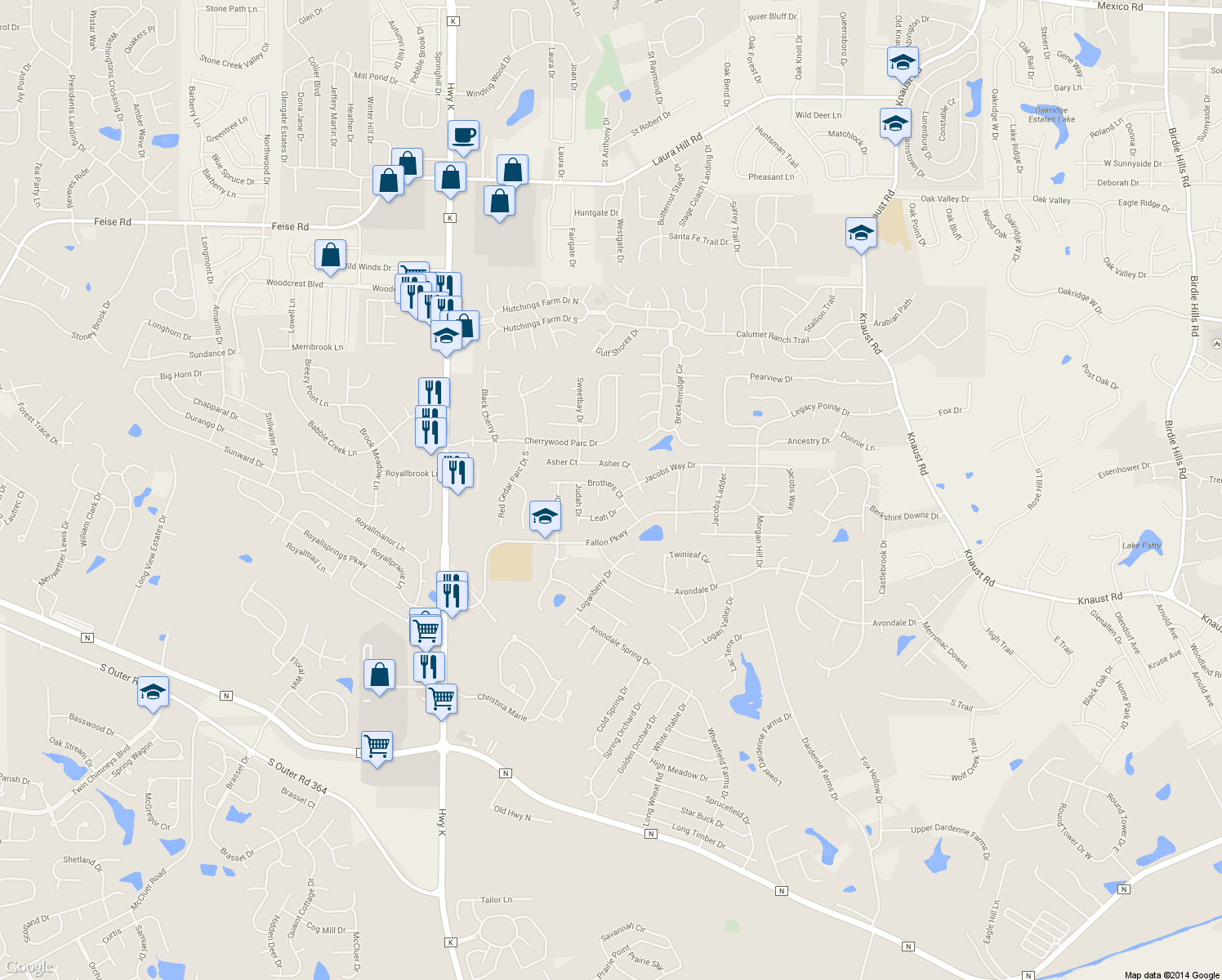 map of restaurants, bars, coffee shops, grocery stores, and more near 1914 Brothers Court in St. Peters