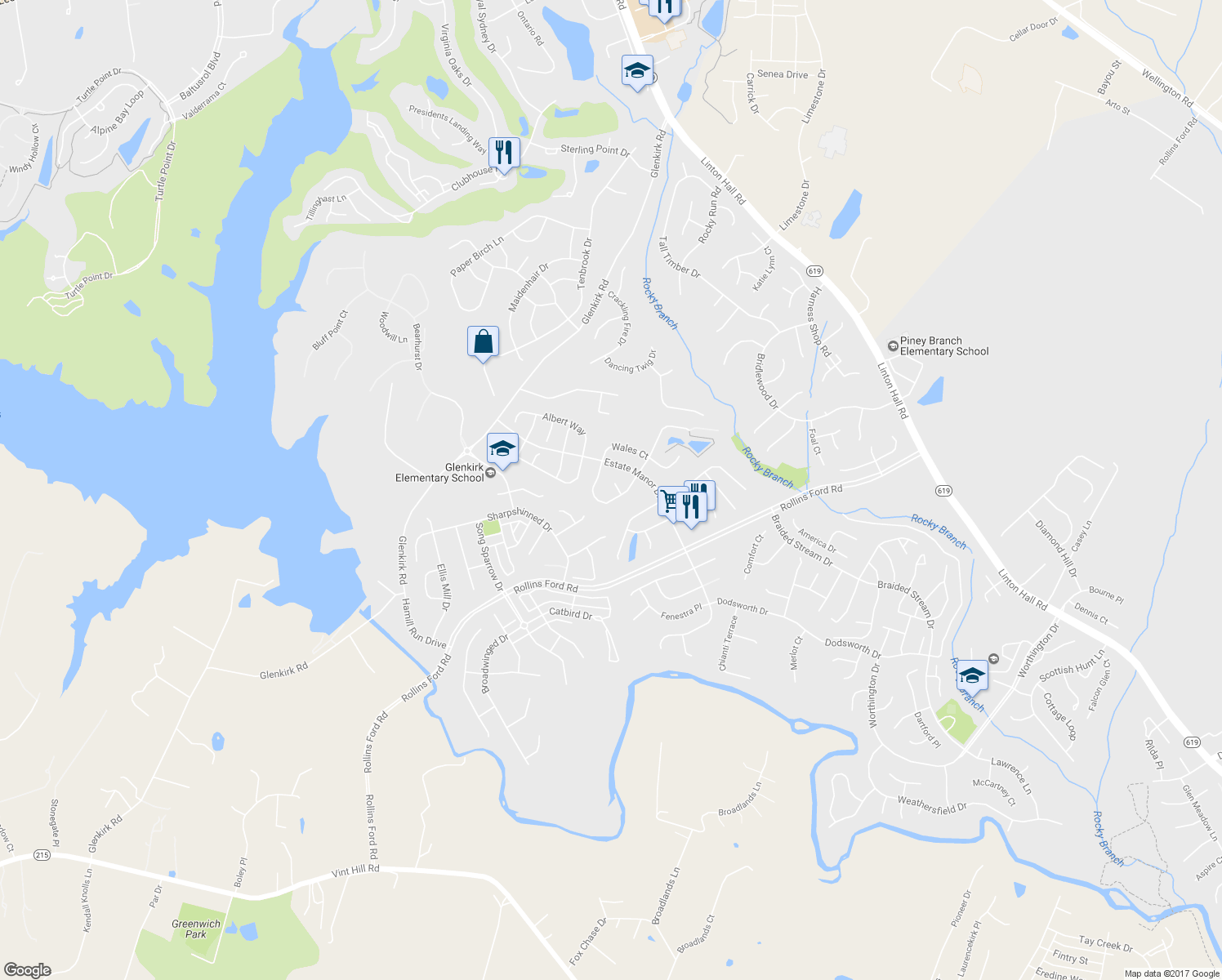 map of restaurants, bars, coffee shops, grocery stores, and more near 14005 Hyde Park Place in Gainesville