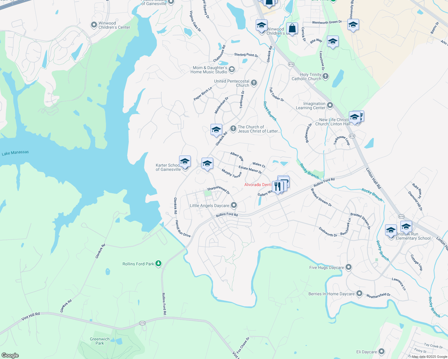 map of restaurants, bars, coffee shops, grocery stores, and more near 14320 Grackle Court in Gainesville