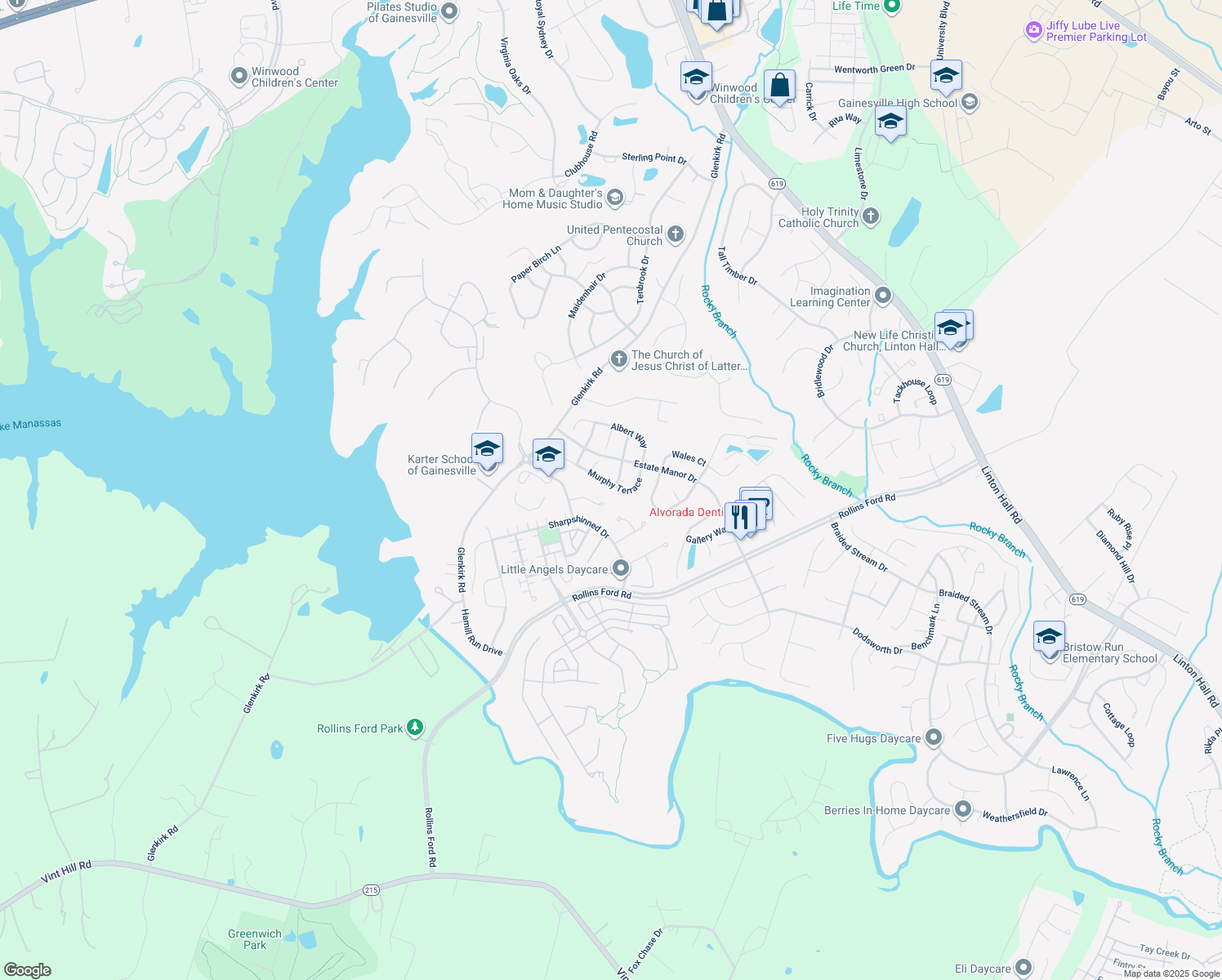 map of restaurants, bars, coffee shops, grocery stores, and more near 14149 Murphy Terrace in Gainesville