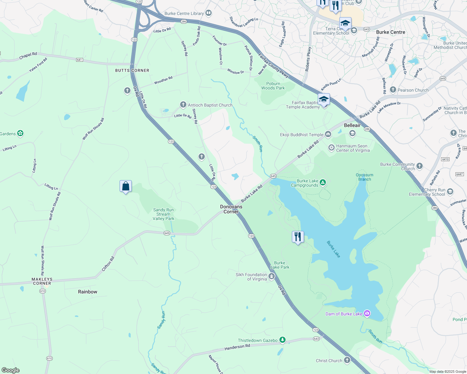 map of restaurants, bars, coffee shops, grocery stores, and more near 6818 Jeremiah Court in Fairfax Station