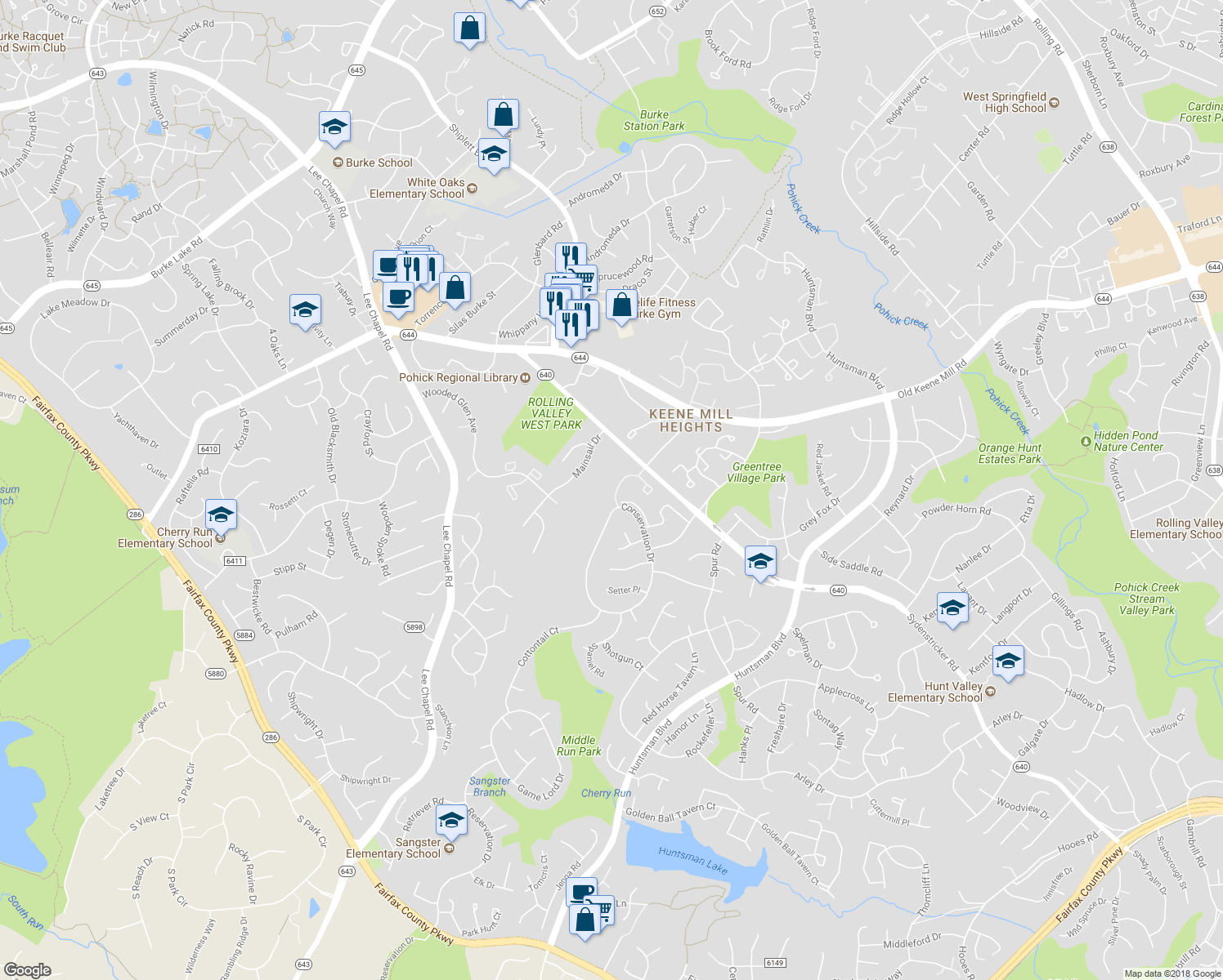 map of restaurants, bars, coffee shops, grocery stores, and more near 6819 Brian Michael Court in Springfield