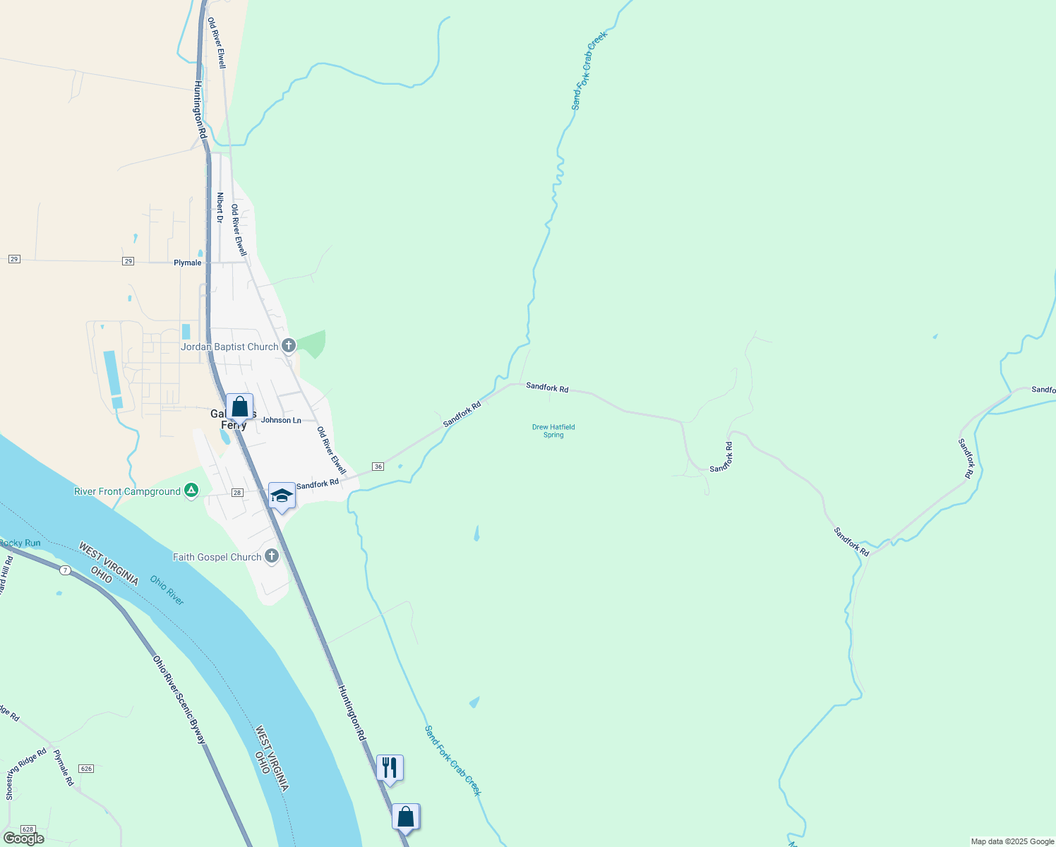 map of restaurants, bars, coffee shops, grocery stores, and more near in Gallipolis Ferry