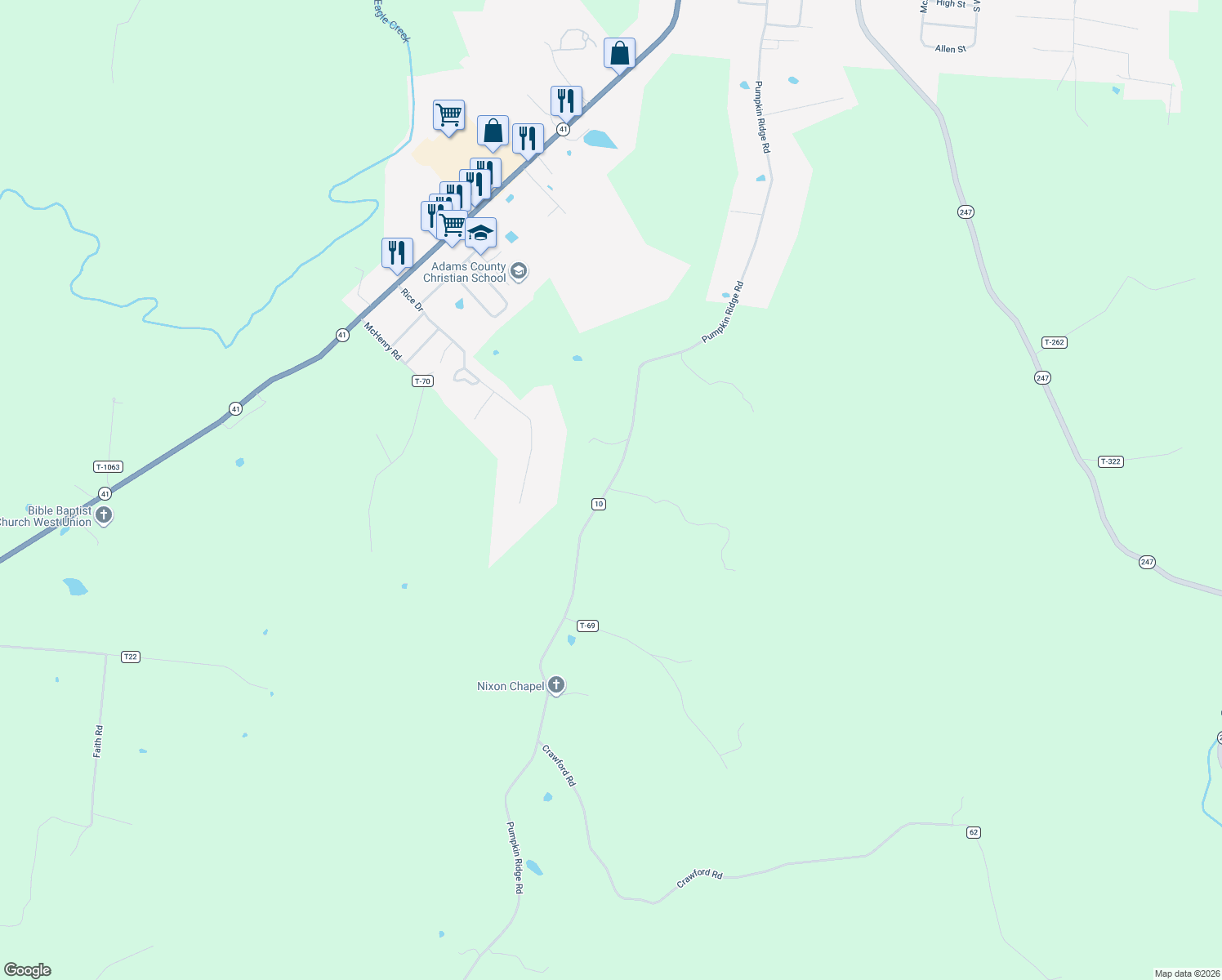 map of restaurants, bars, coffee shops, grocery stores, and more near 3610 Pumpkin Ridge Road in West Union