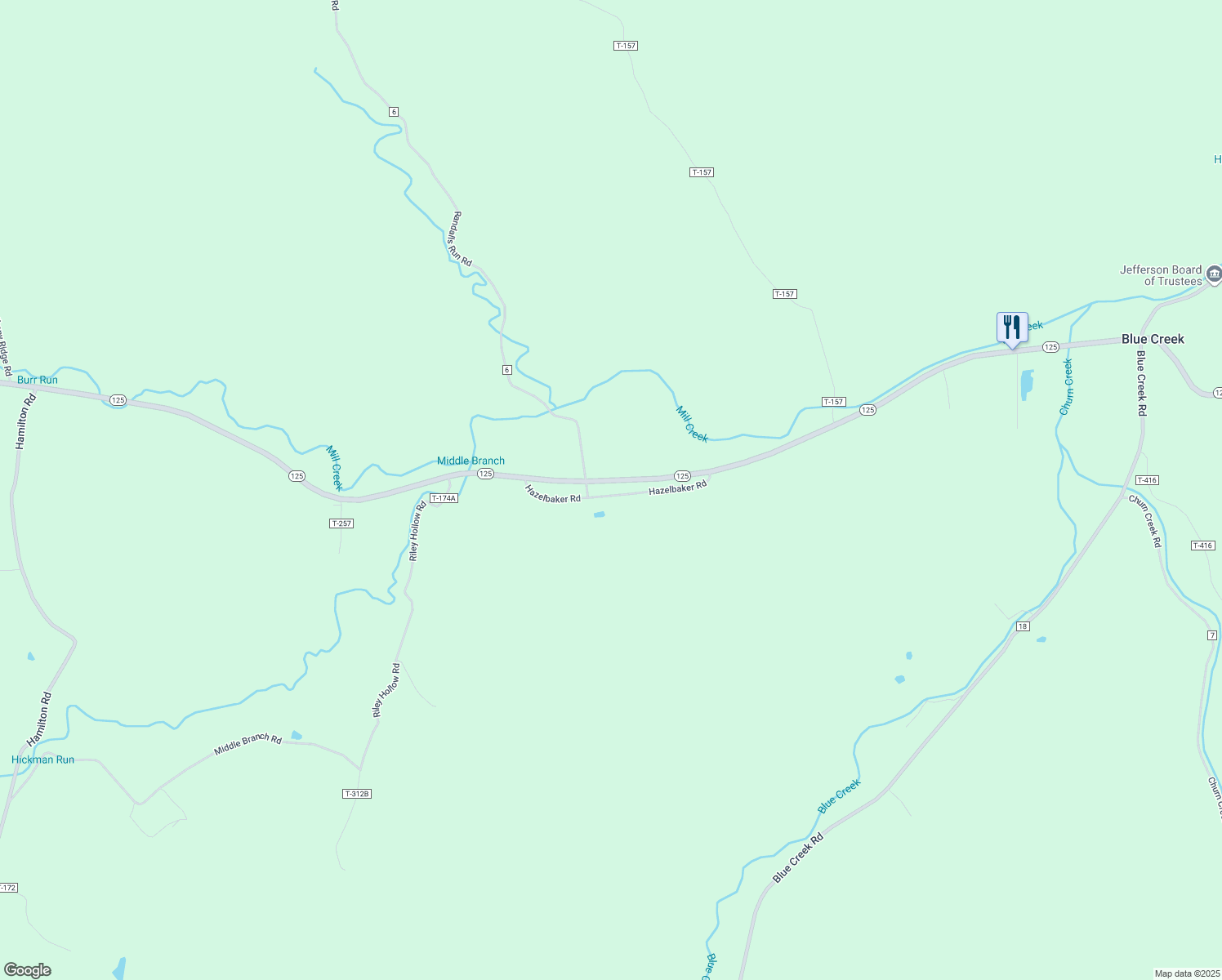 map of restaurants, bars, coffee shops, grocery stores, and more near 276 Hazelbaker Road in Blue Creek
