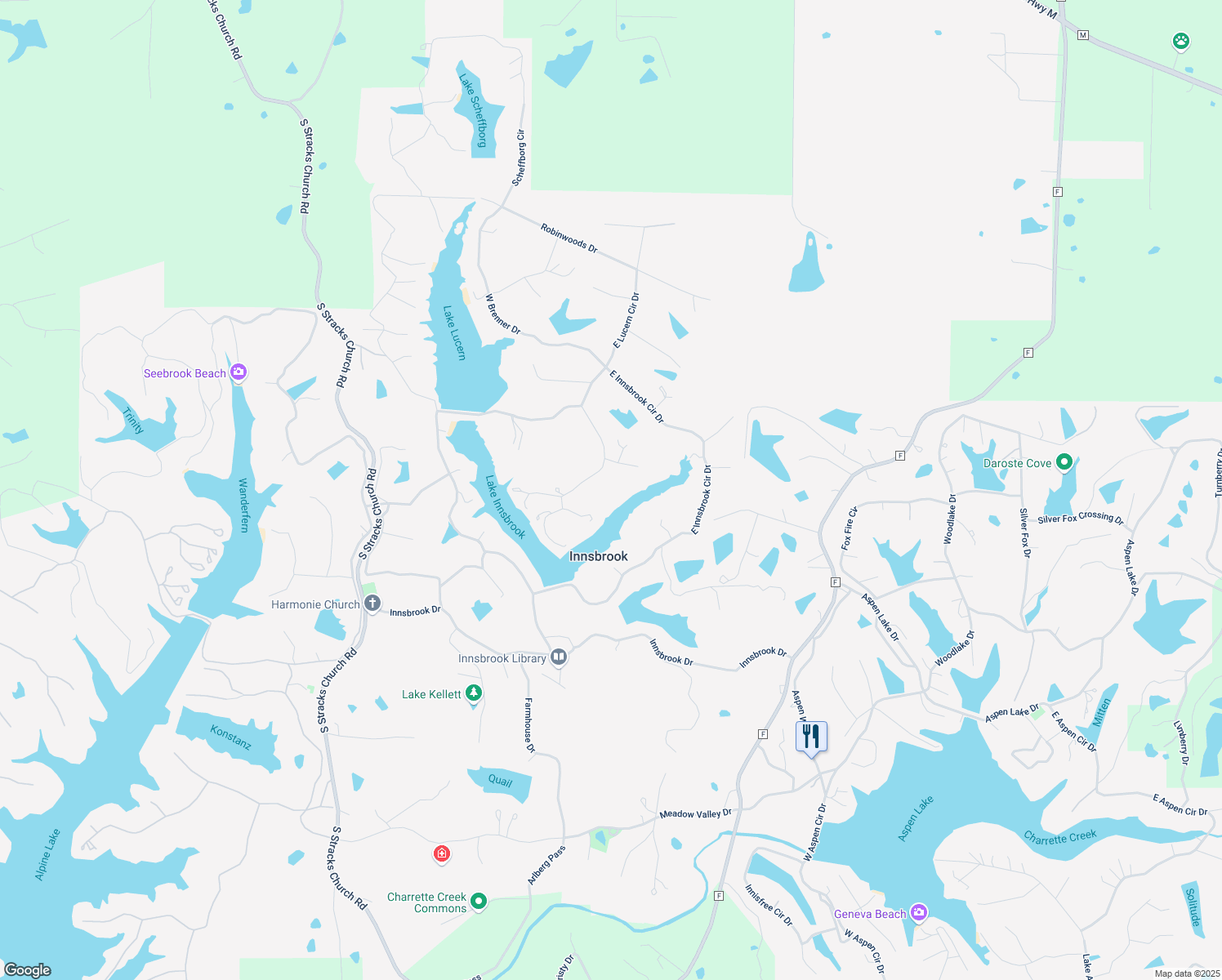 map of restaurants, bars, coffee shops, grocery stores, and more near 134 Innsbrook Pines Drive in Innsbrook