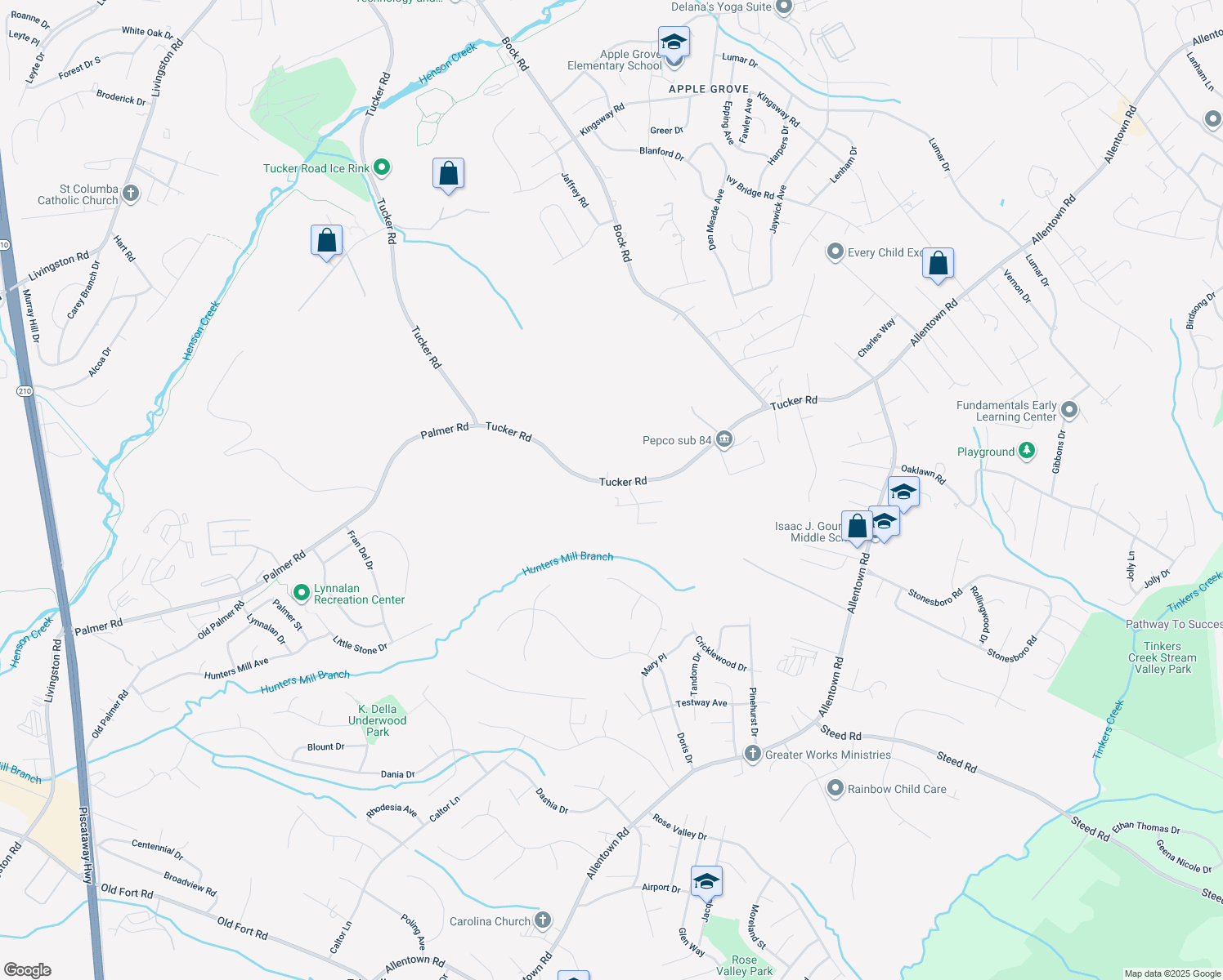 map of restaurants, bars, coffee shops, grocery stores, and more near 2601 Tucker Road in Fort Washington