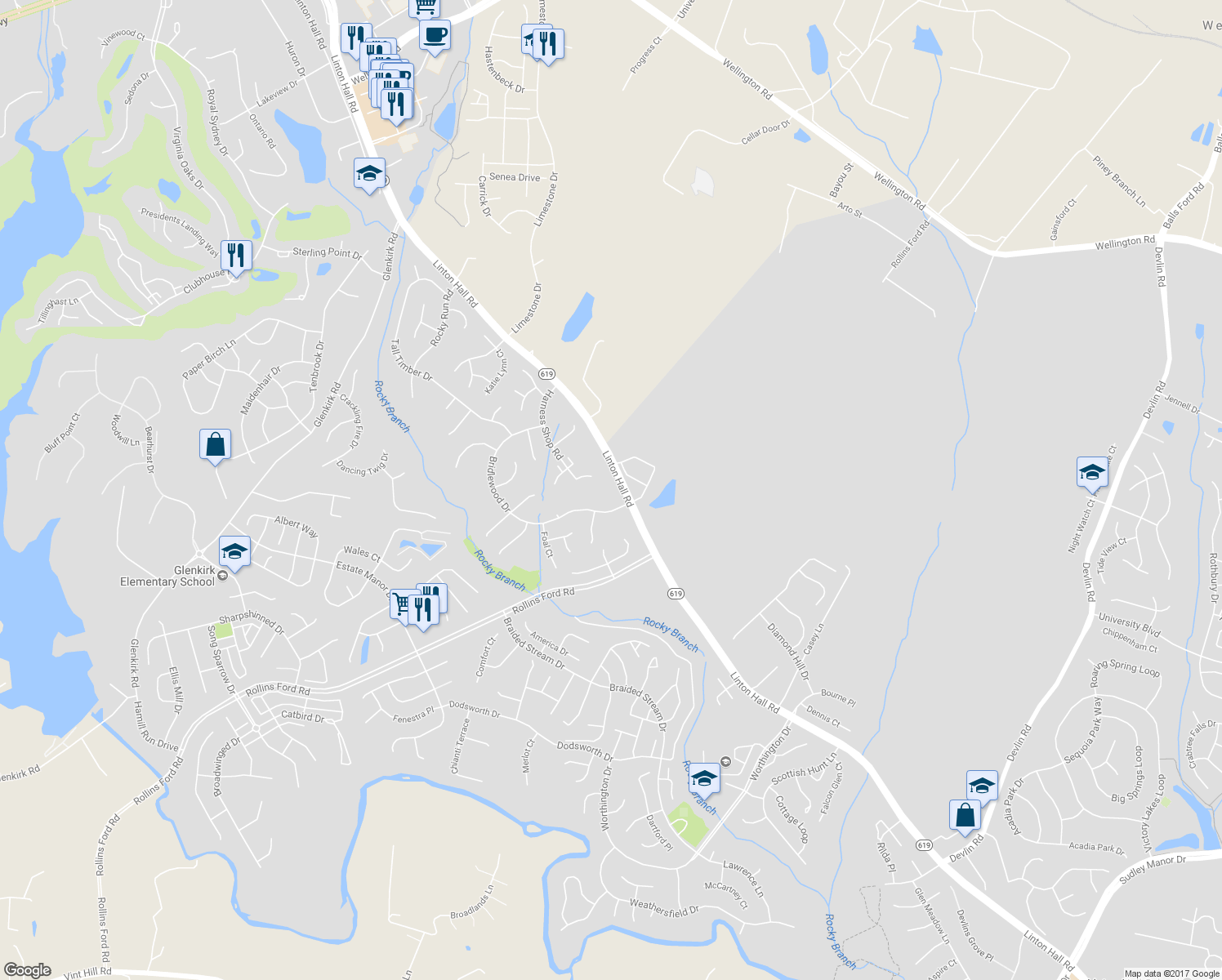 map of restaurants, bars, coffee shops, grocery stores, and more near 8420 Tackhouse Loop in Gainesville