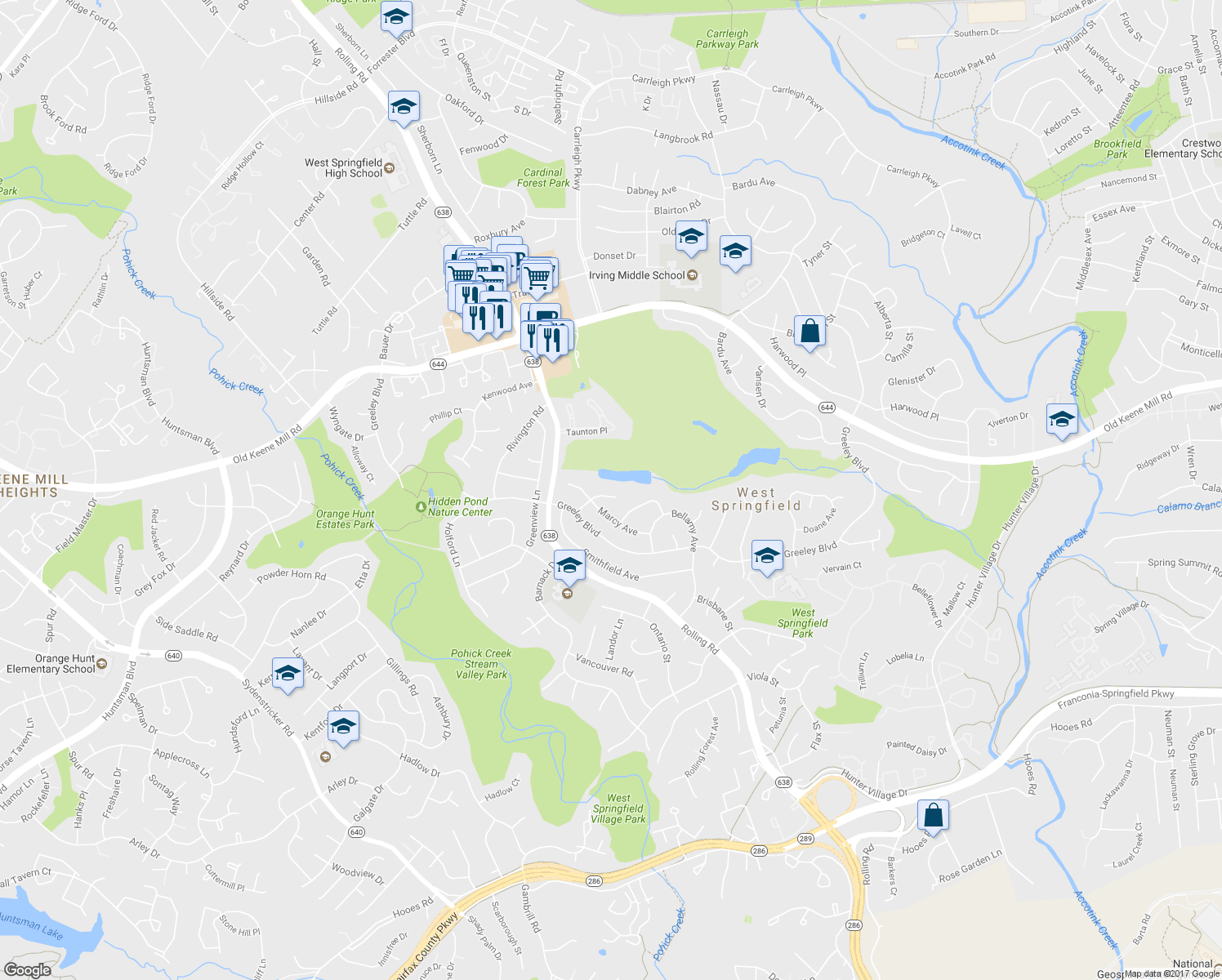 map of restaurants, bars, coffee shops, grocery stores, and more near 8134 Carr Place in West Springfield