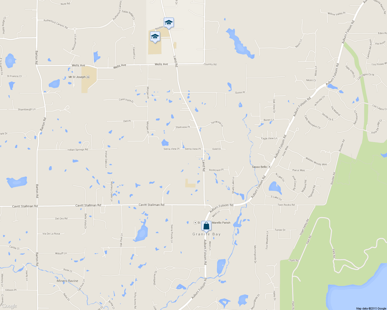 map of restaurants, bars, coffee shops, grocery stores, and more near 6542 Laird Road in Loomis