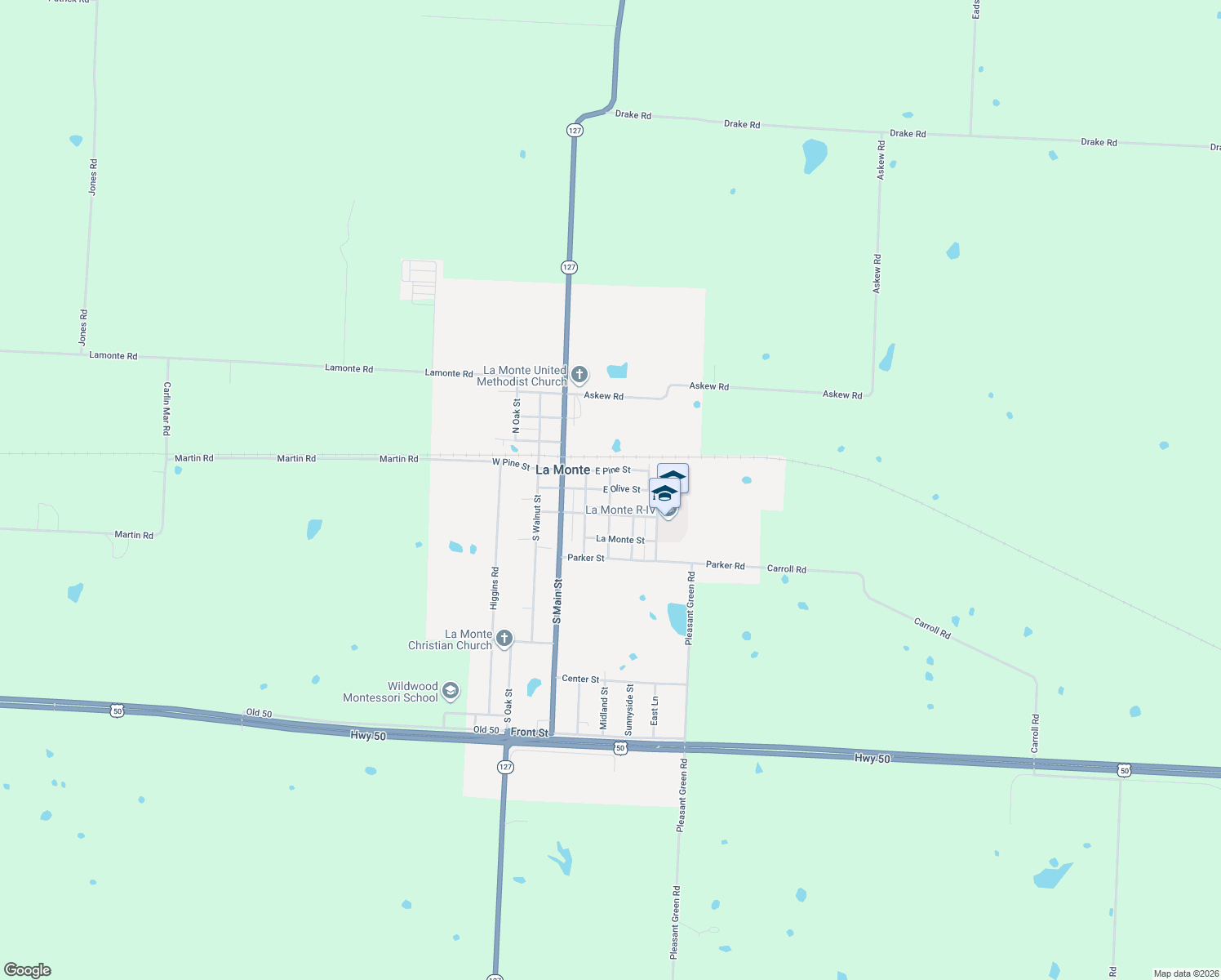 map of restaurants, bars, coffee shops, grocery stores, and more near 498 East Olive Street in La Monte