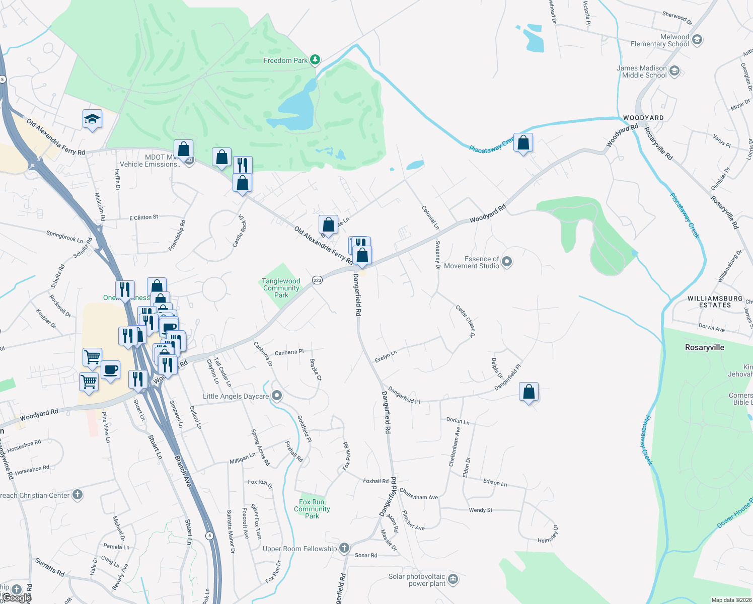 map of restaurants, bars, coffee shops, grocery stores, and more near 8409 Deborah Street in Clinton