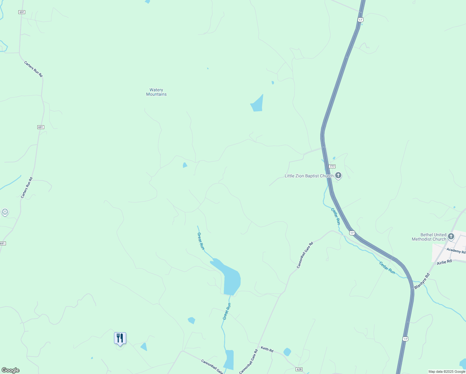 map of restaurants, bars, coffee shops, grocery stores, and more near 8102 Summerfield Hills Drive in Warrenton