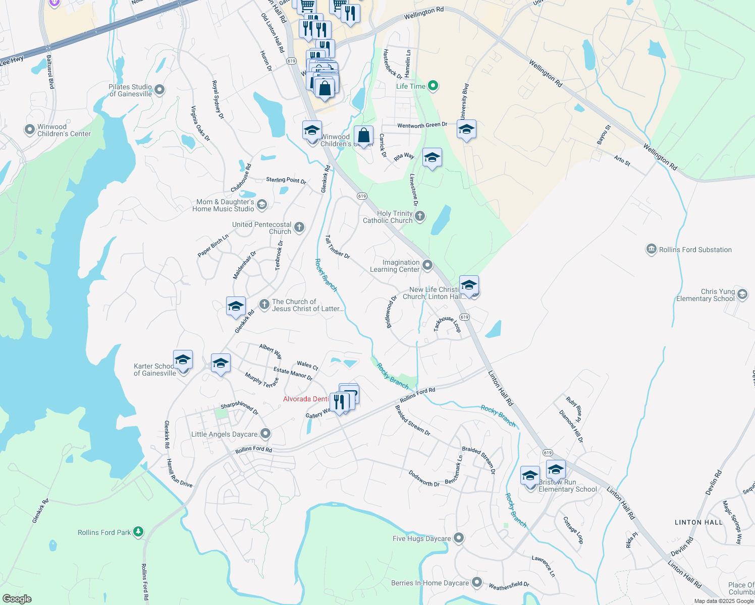 map of restaurants, bars, coffee shops, grocery stores, and more near 8411 Holstein Pony Court in Gainesville