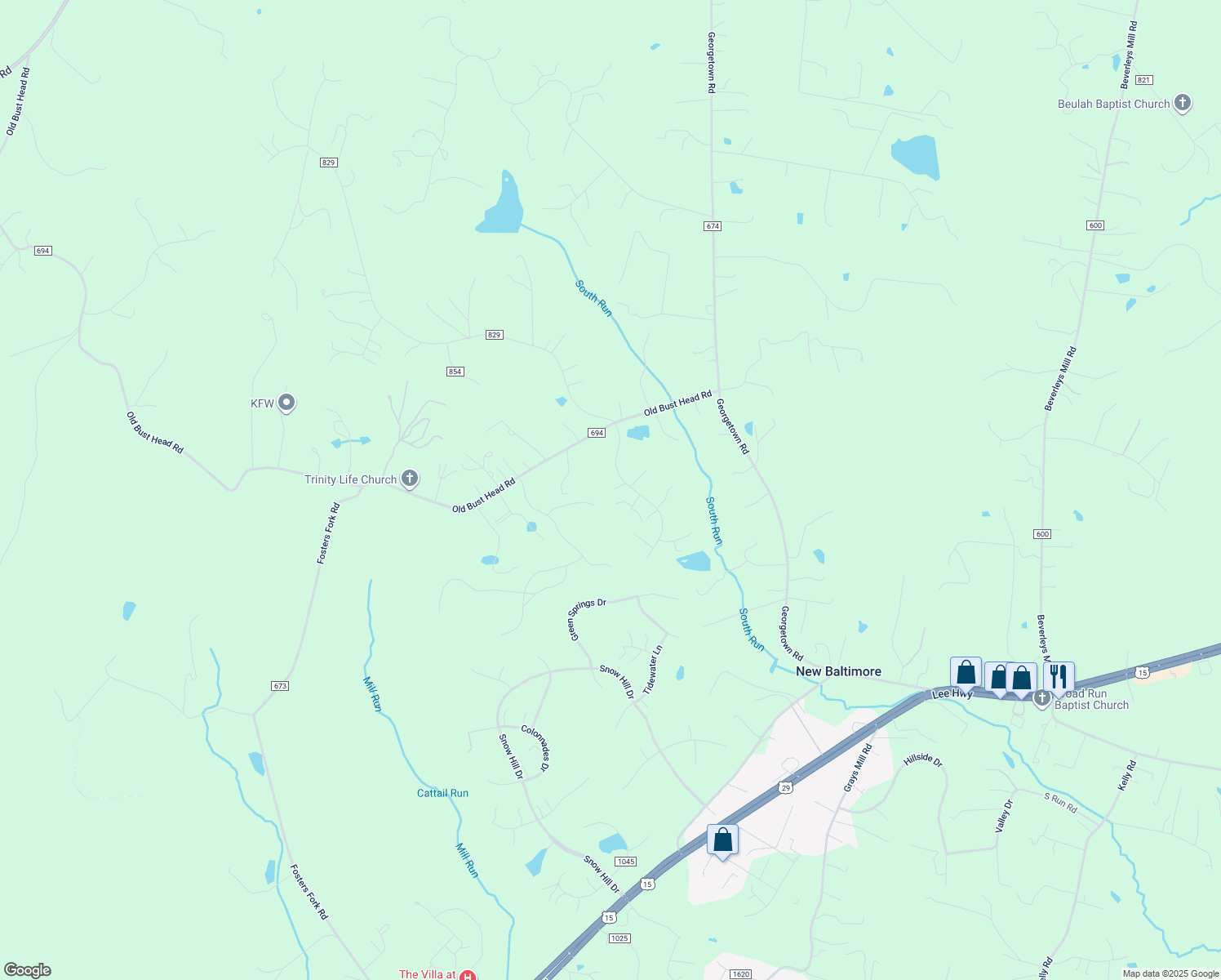 map of restaurants, bars, coffee shops, grocery stores, and more near 6404 Cotswold Way in Broad Run