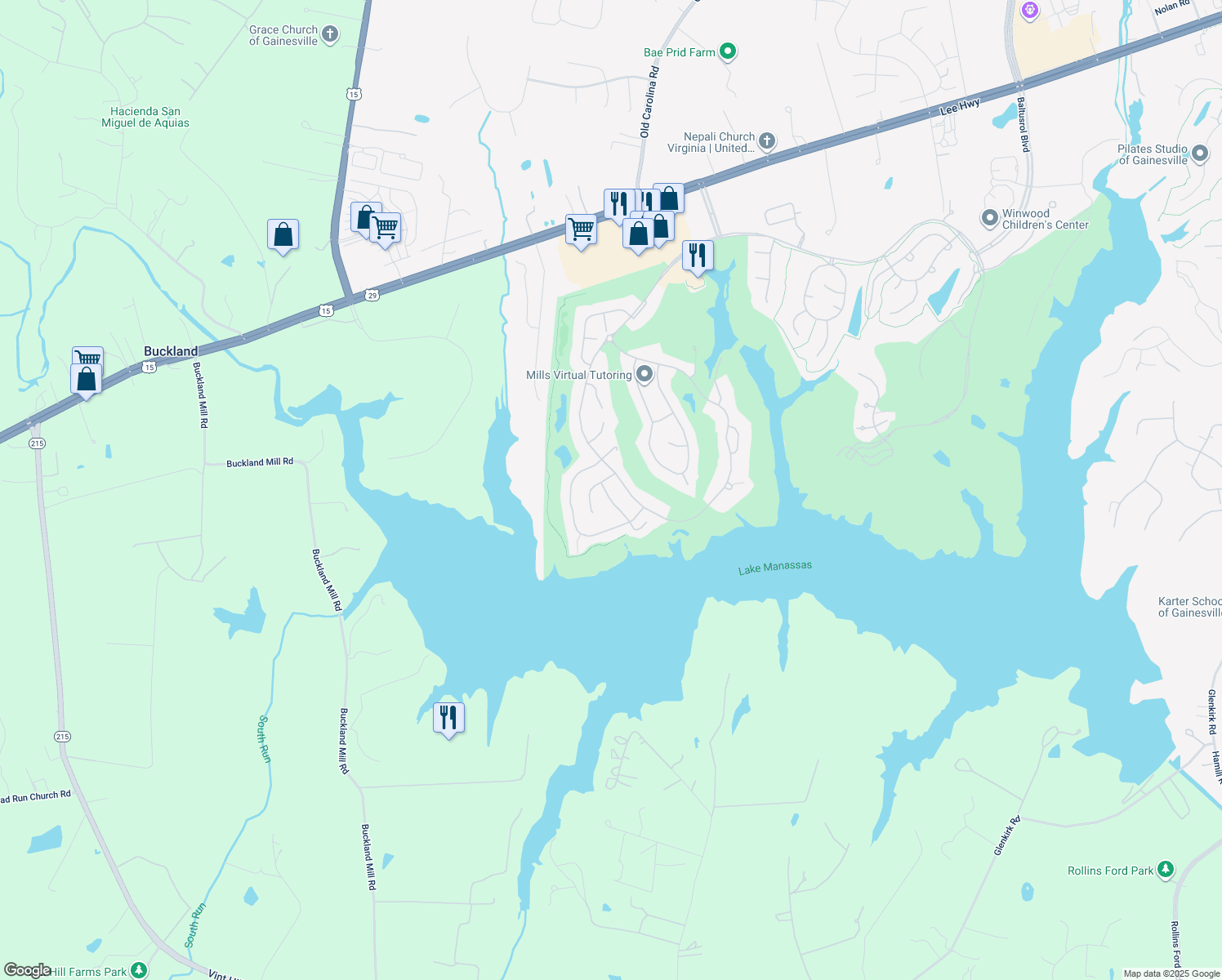 map of restaurants, bars, coffee shops, grocery stores, and more near 15524 Tuxedo Lane in Gainesville