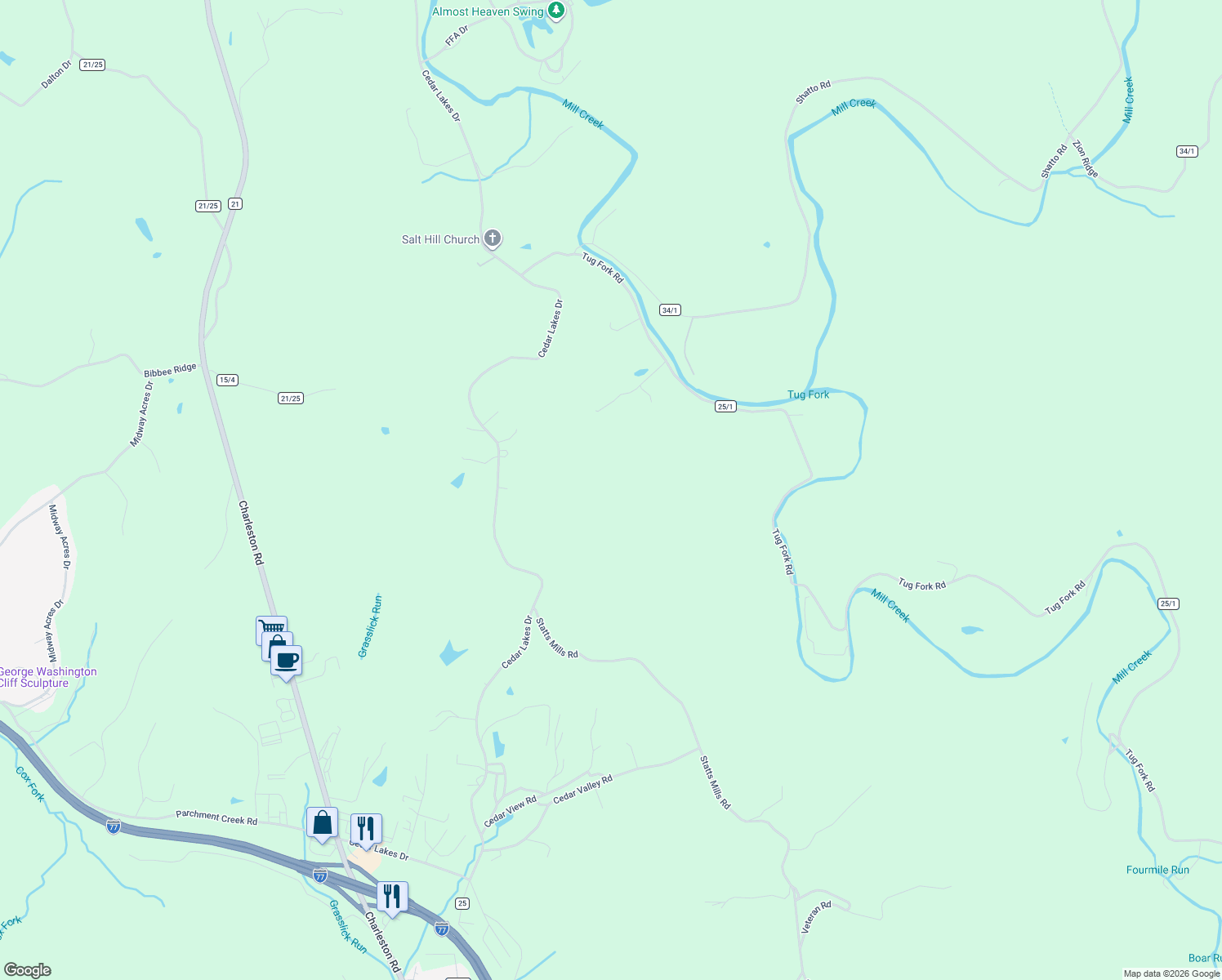 map of restaurants, bars, coffee shops, grocery stores, and more near in Ripley