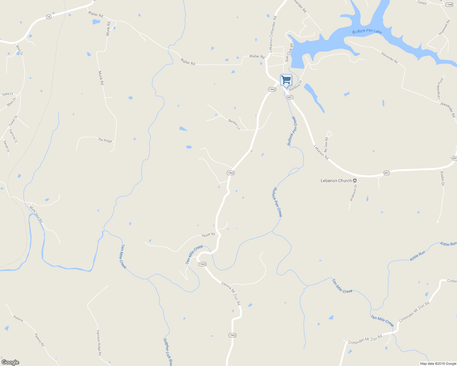 map of restaurants, bars, coffee shops, grocery stores, and more near 3025 Mount Zion Verona Road in Crittenden