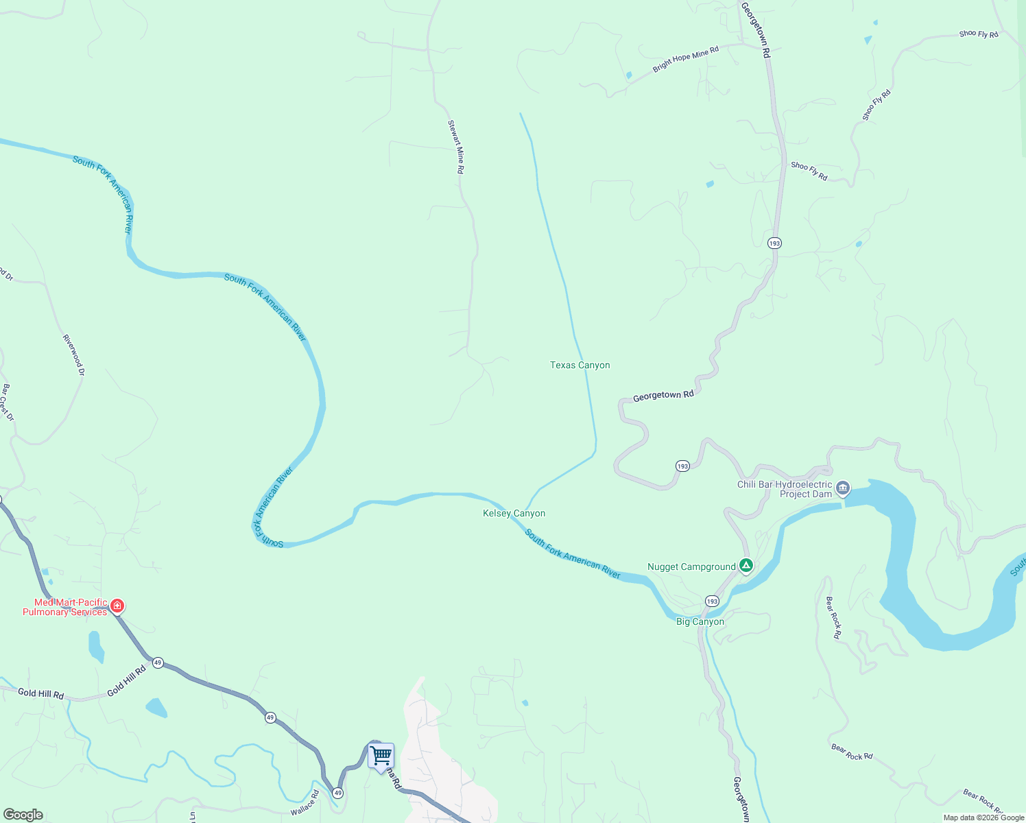 map of restaurants, bars, coffee shops, grocery stores, and more near 7155 Stewart Mine Road in Placerville