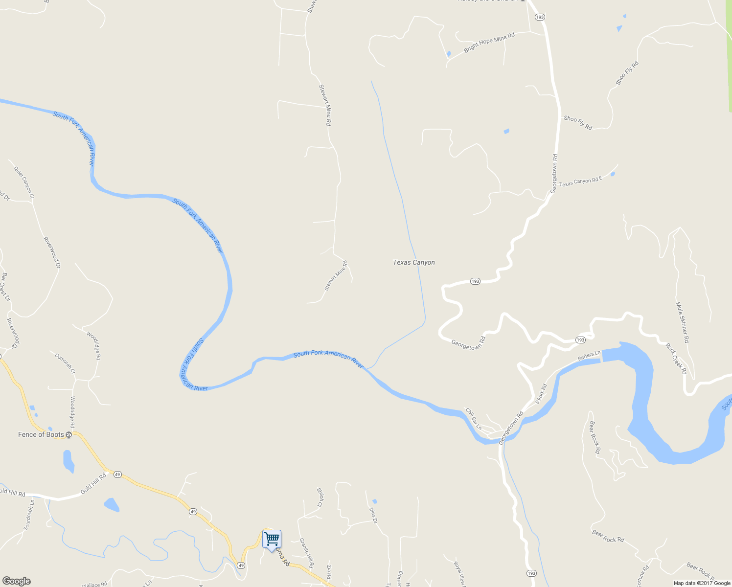 map of restaurants, bars, coffee shops, grocery stores, and more near 7155 Stewart Mine Road in Placerville