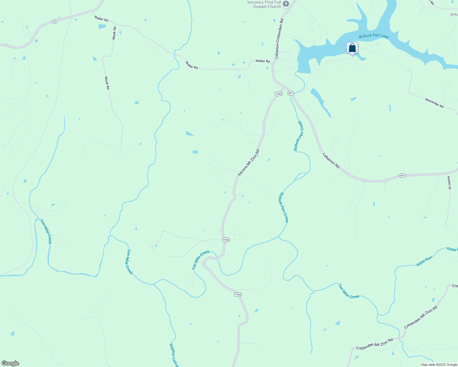 map of restaurants, bars, coffee shops, grocery stores, and more near 3025 Mount Zion Verona Road in Crittenden