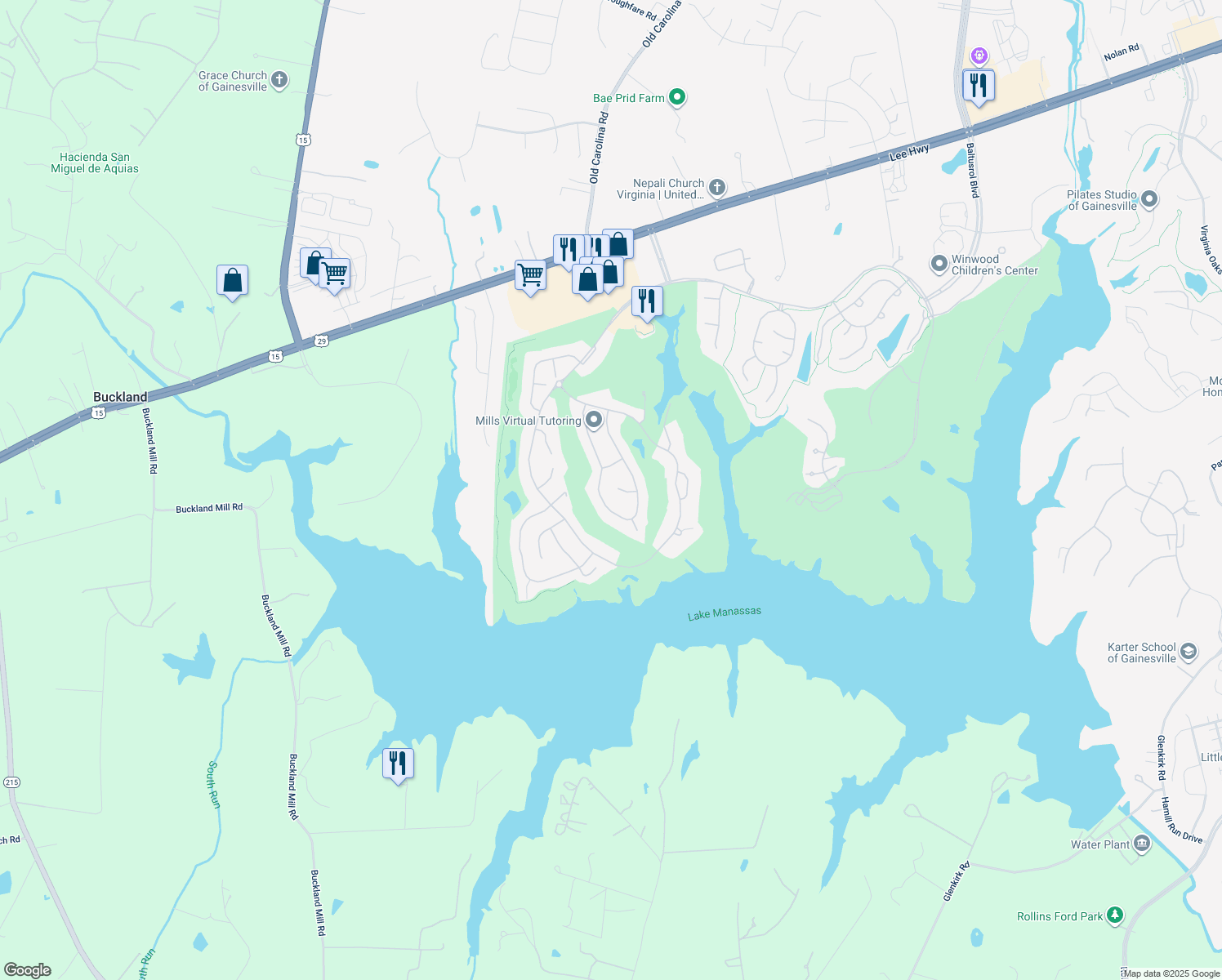 map of restaurants, bars, coffee shops, grocery stores, and more near 15013 Ransom Oaks Court in Gainesville