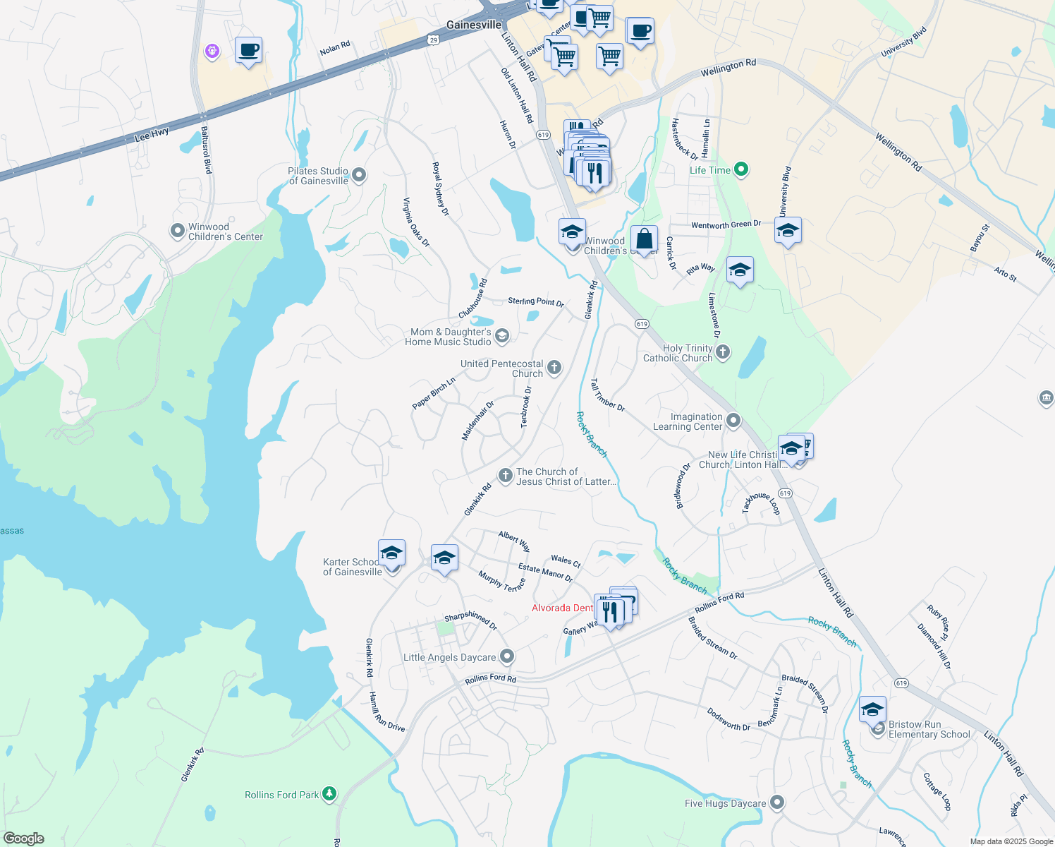 map of restaurants, bars, coffee shops, grocery stores, and more near 8249 Tenbrook Drive in Gainesville