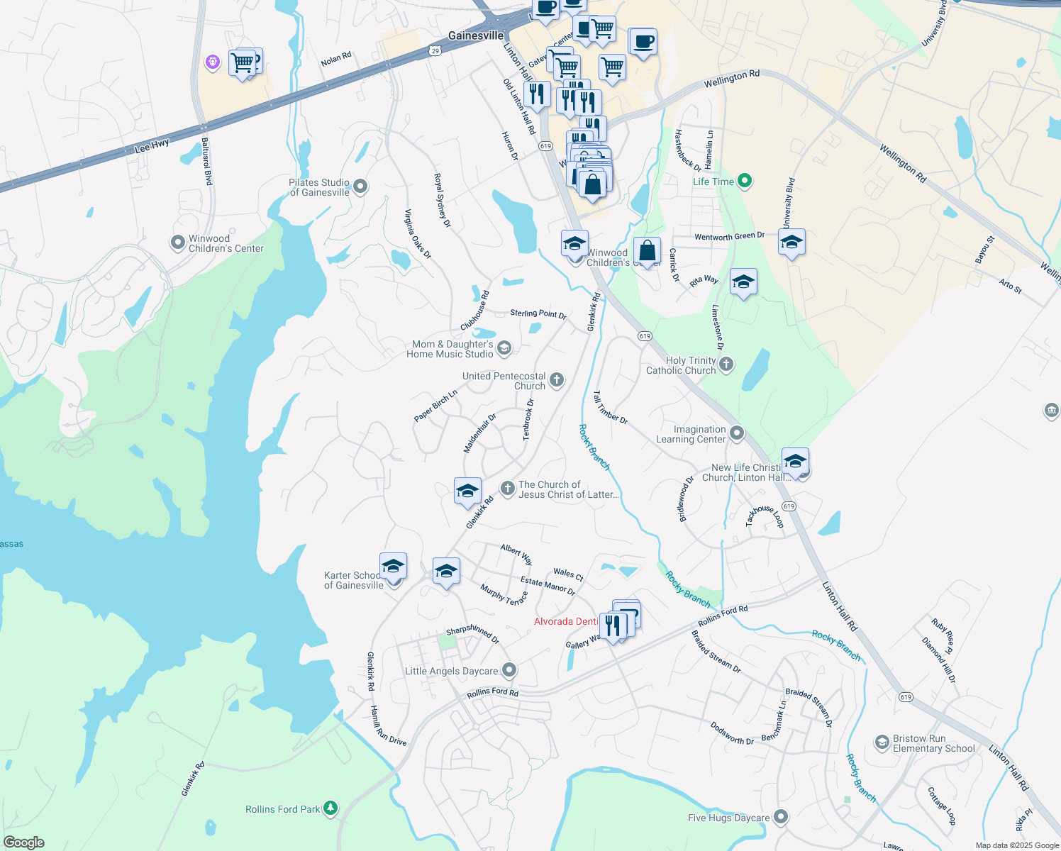 map of restaurants, bars, coffee shops, grocery stores, and more near 8237 Tenbrook Drive in Gainesville
