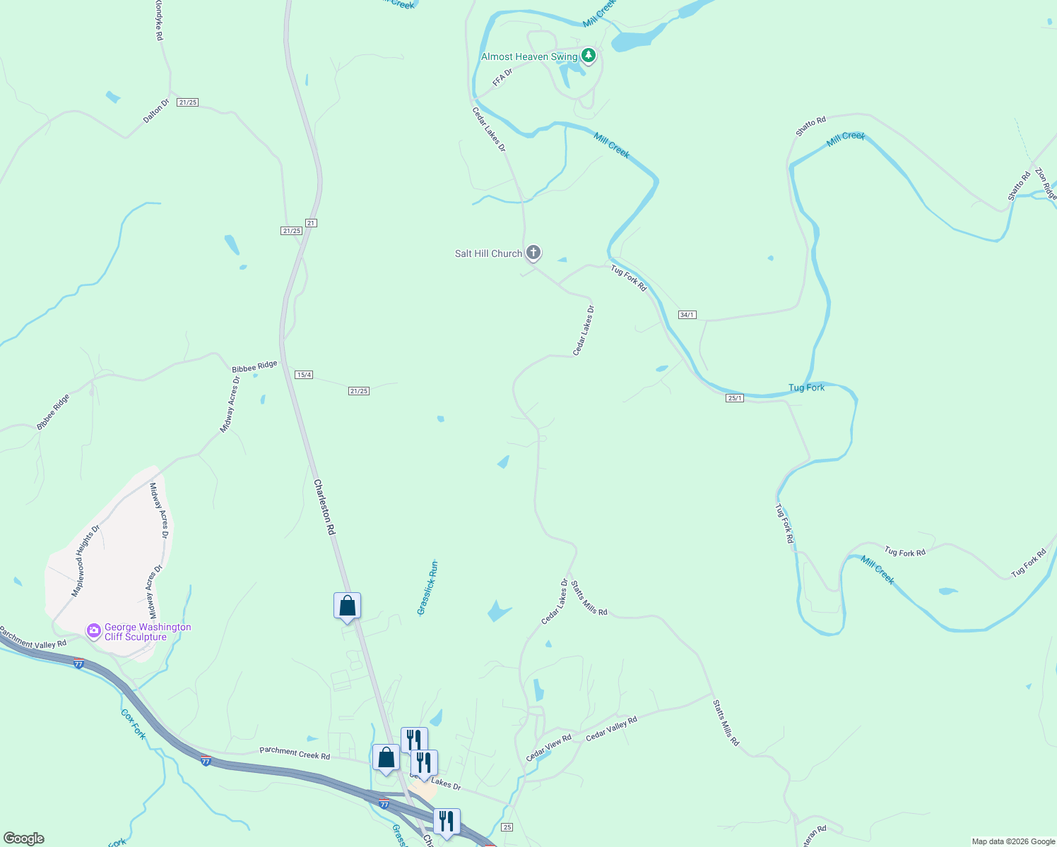 map of restaurants, bars, coffee shops, grocery stores, and more near 2766 Cedar Lakes Drive in Ripley