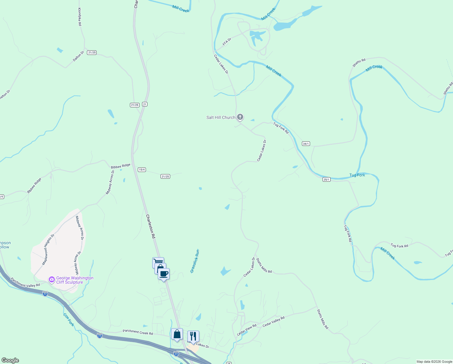 map of restaurants, bars, coffee shops, grocery stores, and more near 2690 Cedar Lakes Drive in Ripley
