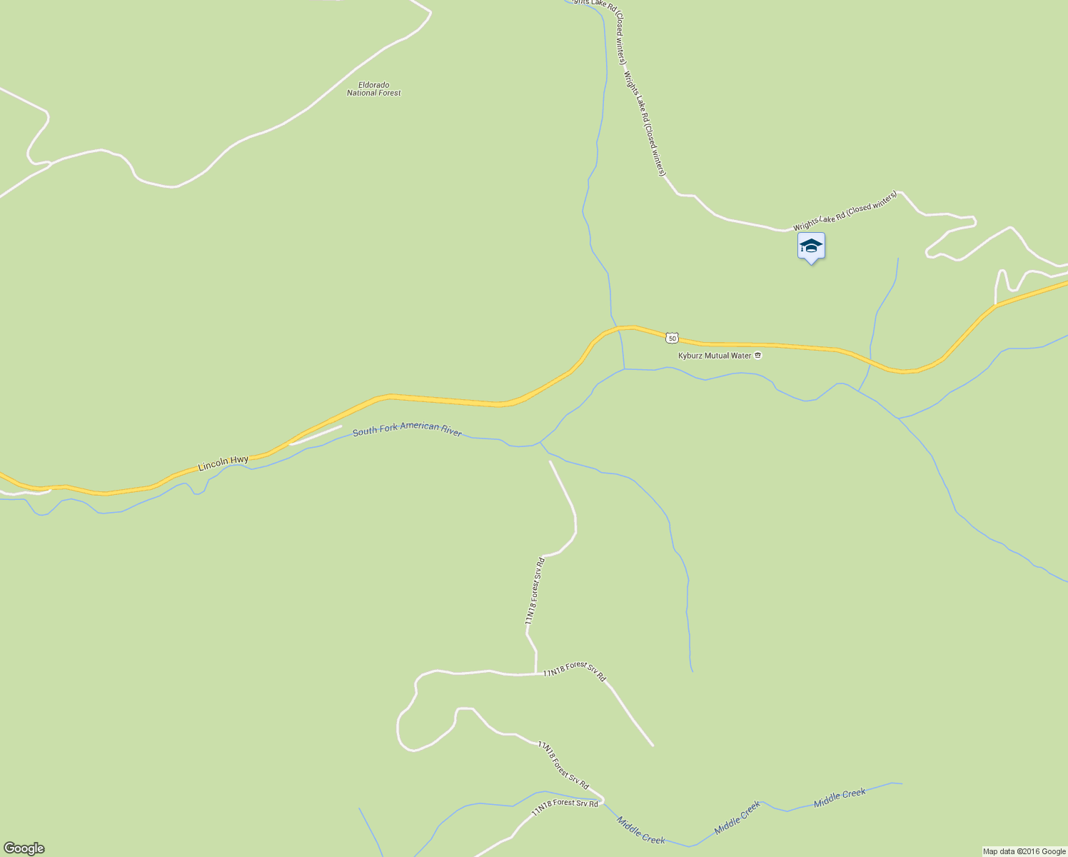 map of restaurants, bars, coffee shops, grocery stores, and more near 15048 36 Mile Stone in Kyburz