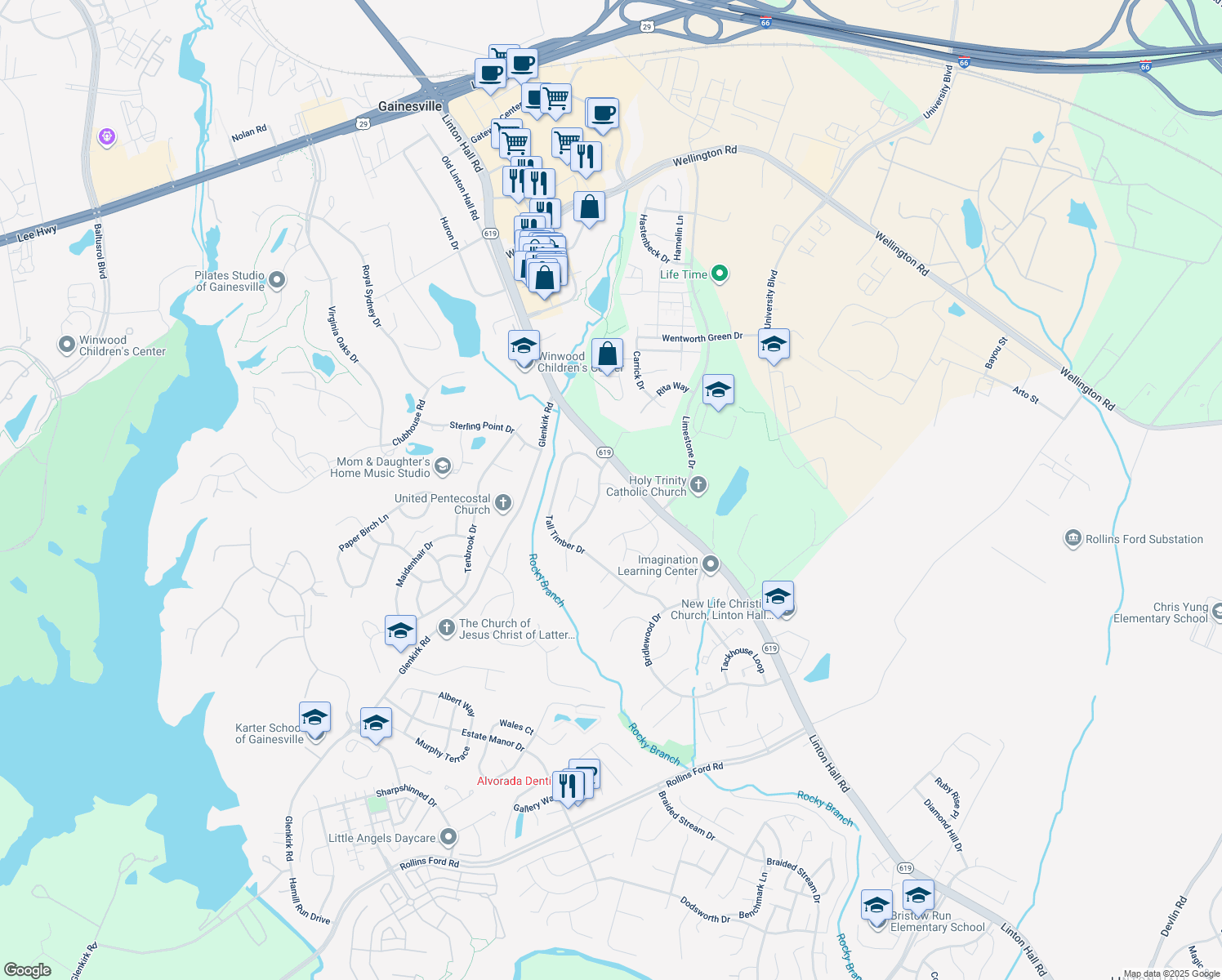 map of restaurants, bars, coffee shops, grocery stores, and more near 13811 Turtle Court in Gainesville