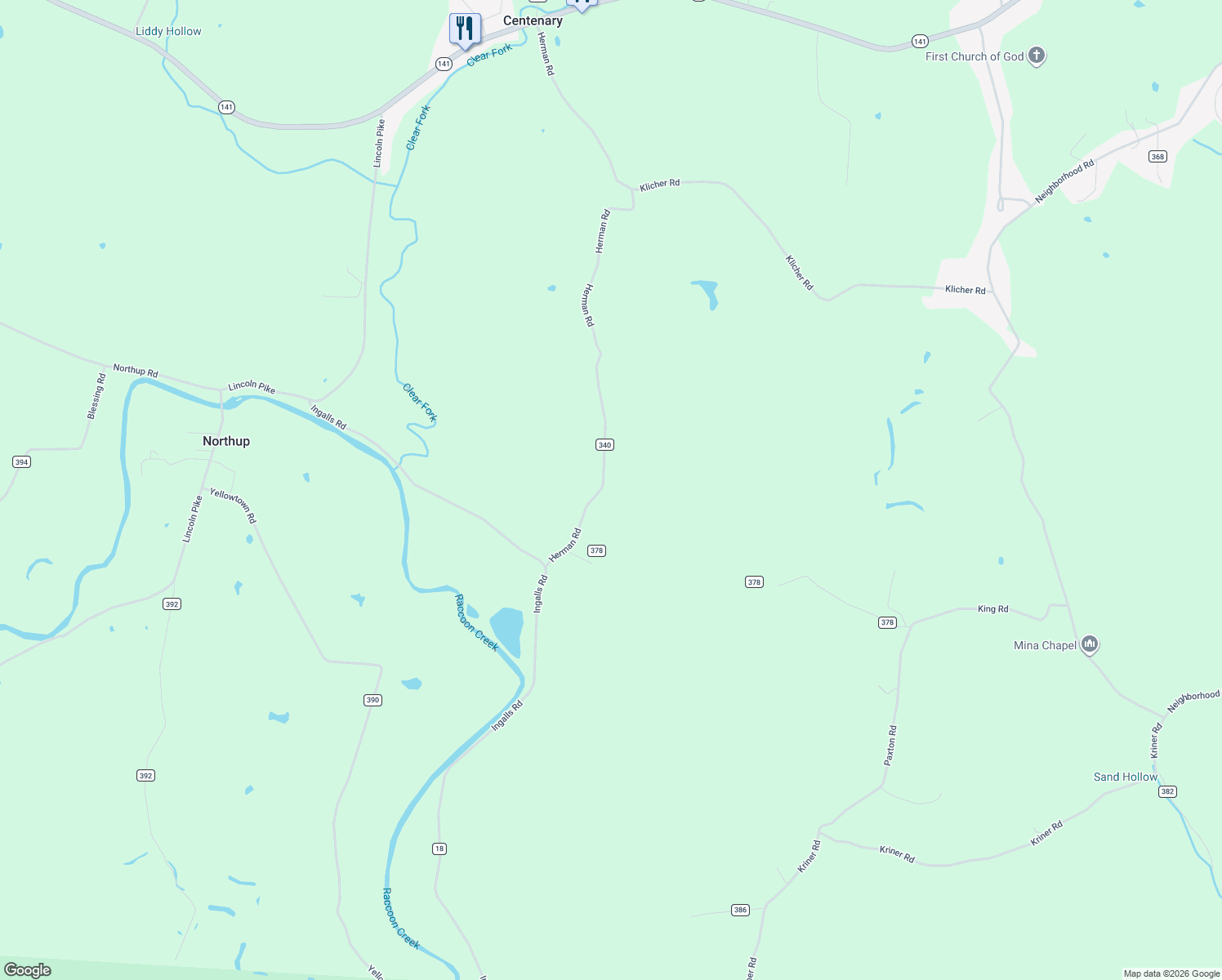 map of restaurants, bars, coffee shops, grocery stores, and more near 1525 Herman Road in Gallipolis
