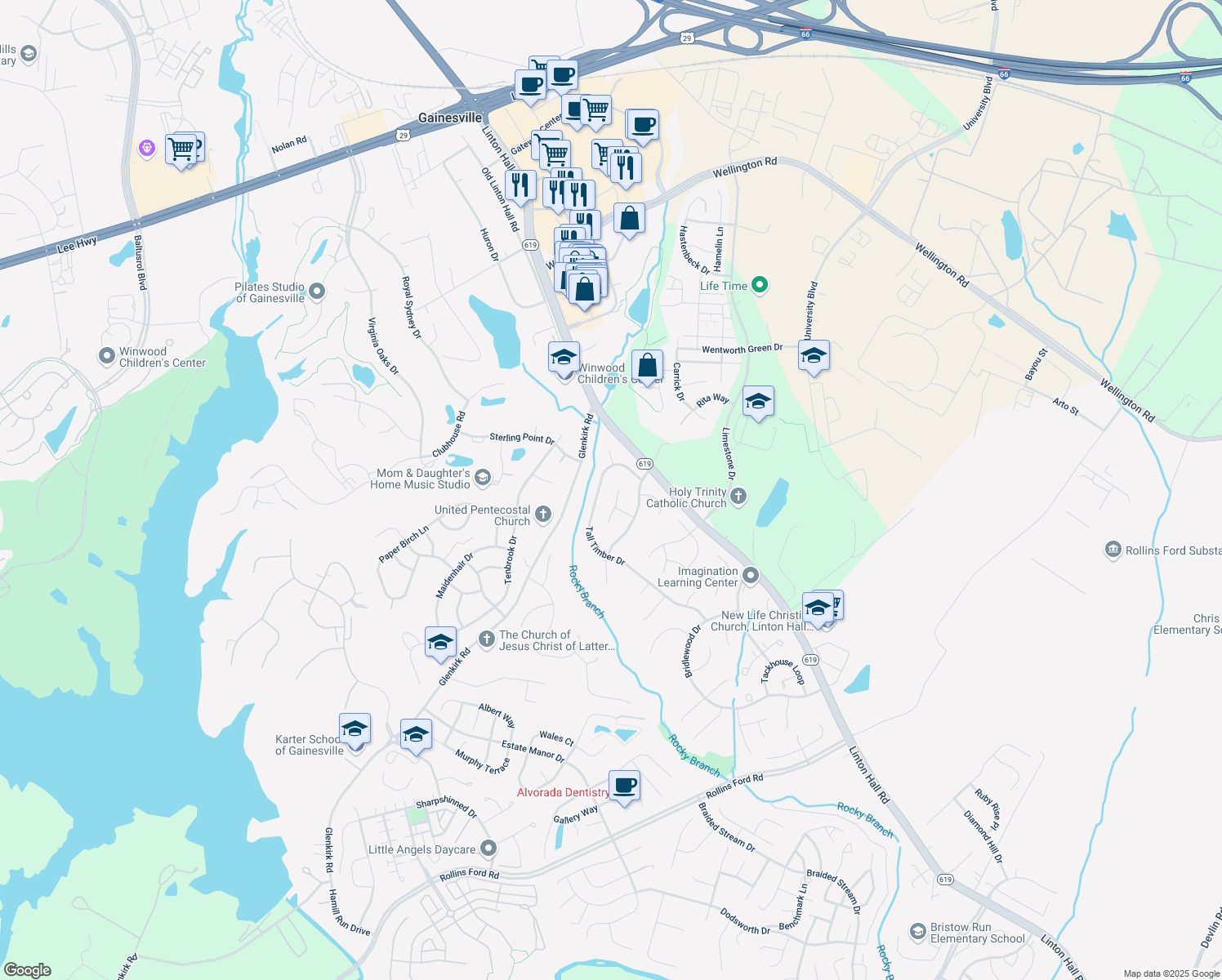 map of restaurants, bars, coffee shops, grocery stores, and more near 8052 Crimson Leaf Court in Gainesville