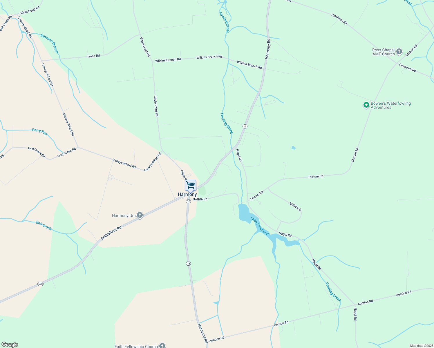 map of restaurants, bars, coffee shops, grocery stores, and more near 6315 Harmony Road in Preston