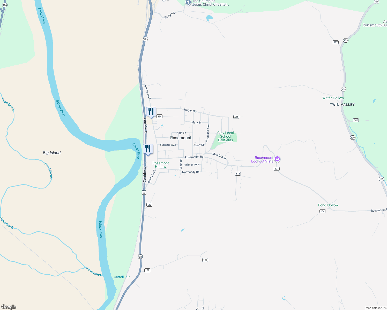 map of restaurants, bars, coffee shops, grocery stores, and more near 1359 Rosemount Road in Portsmouth