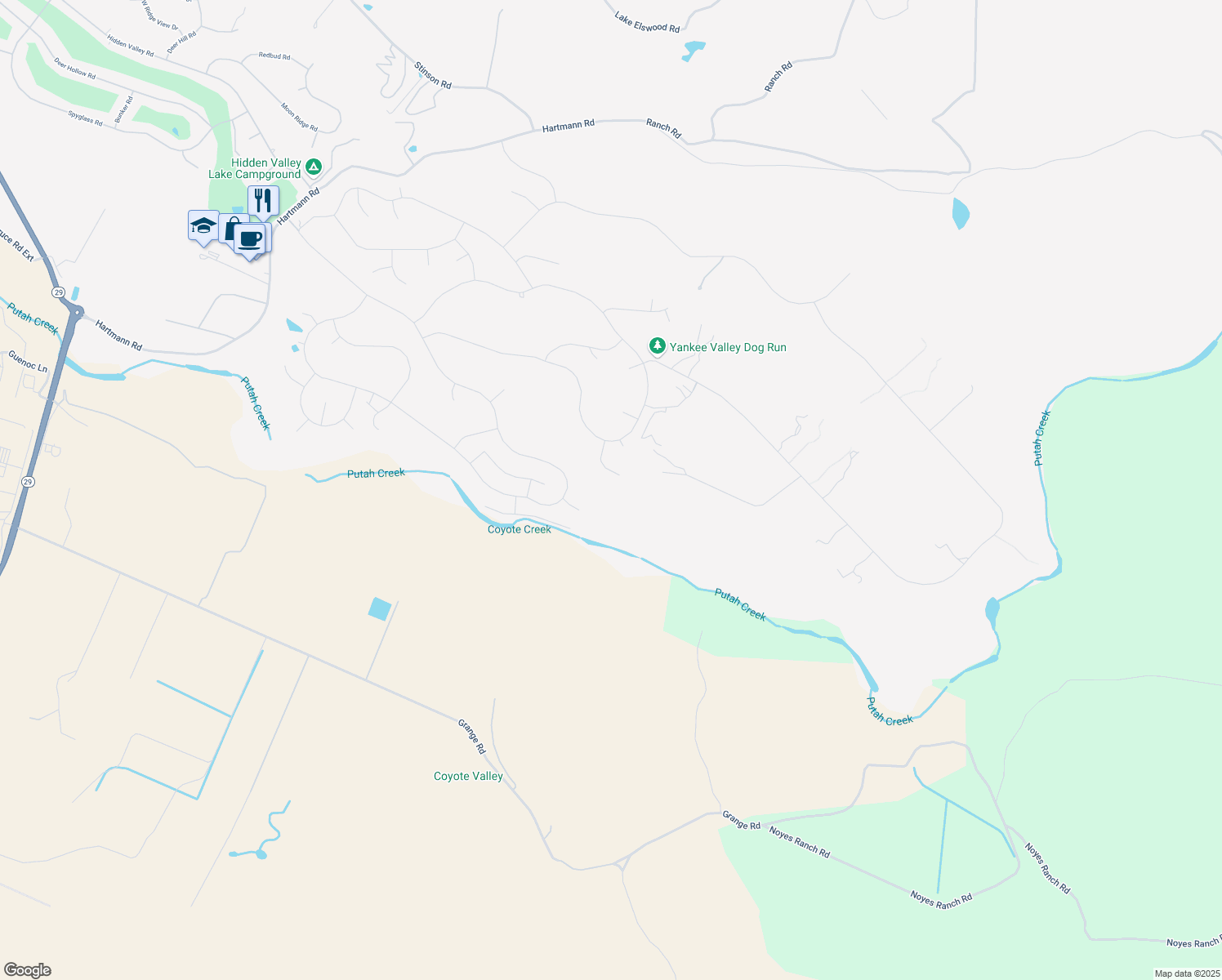 map of restaurants, bars, coffee shops, grocery stores, and more near 18945 Timber Point Road in Hidden Valley Lake