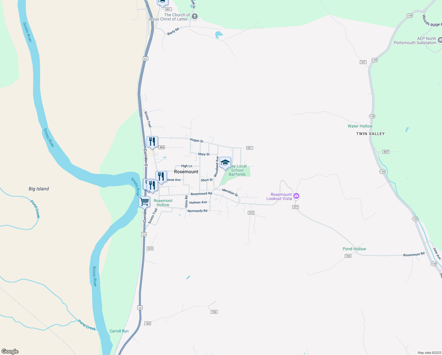 map of restaurants, bars, coffee shops, grocery stores, and more near 4457 Rose Valley Road in Portsmouth