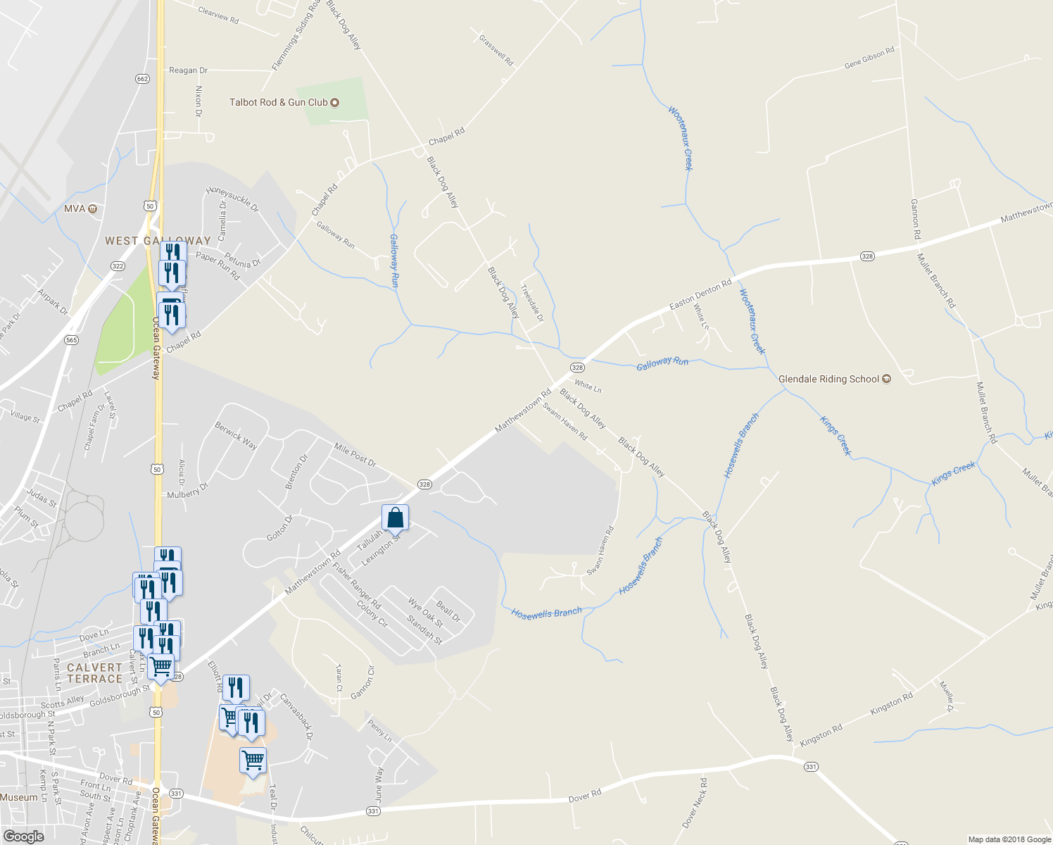 map of restaurants, bars, coffee shops, grocery stores, and more near 29916 Beans Road in Easton