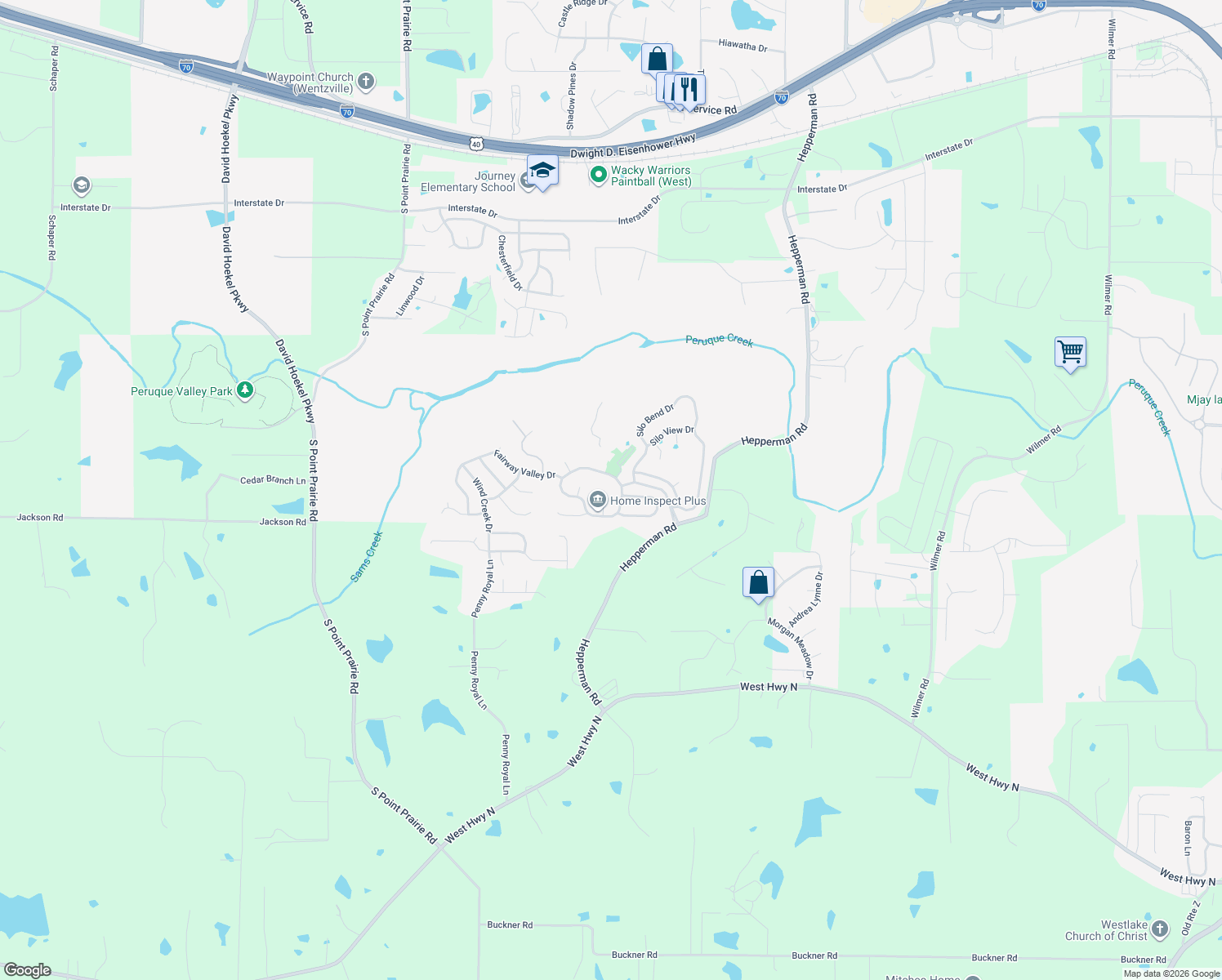 map of restaurants, bars, coffee shops, grocery stores, and more near 258 Green Summit Dr in Wentzville