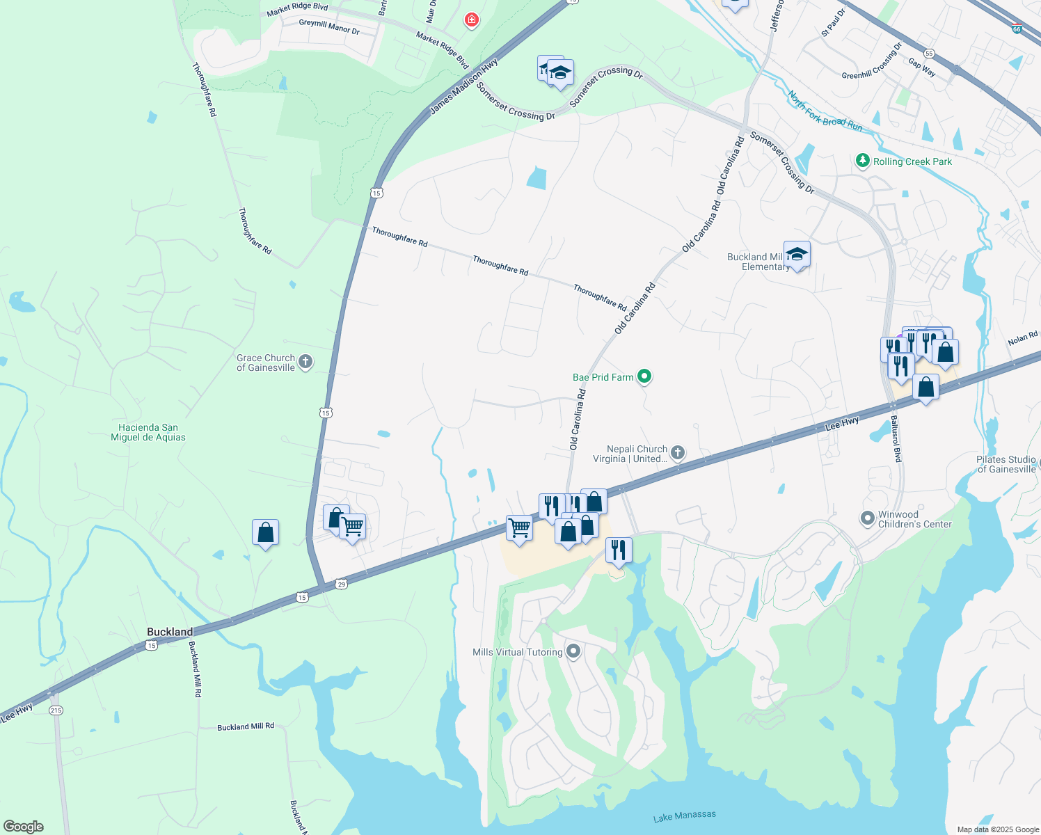 map of restaurants, bars, coffee shops, grocery stores, and more near 7705 Cotswald Court in Gainesville