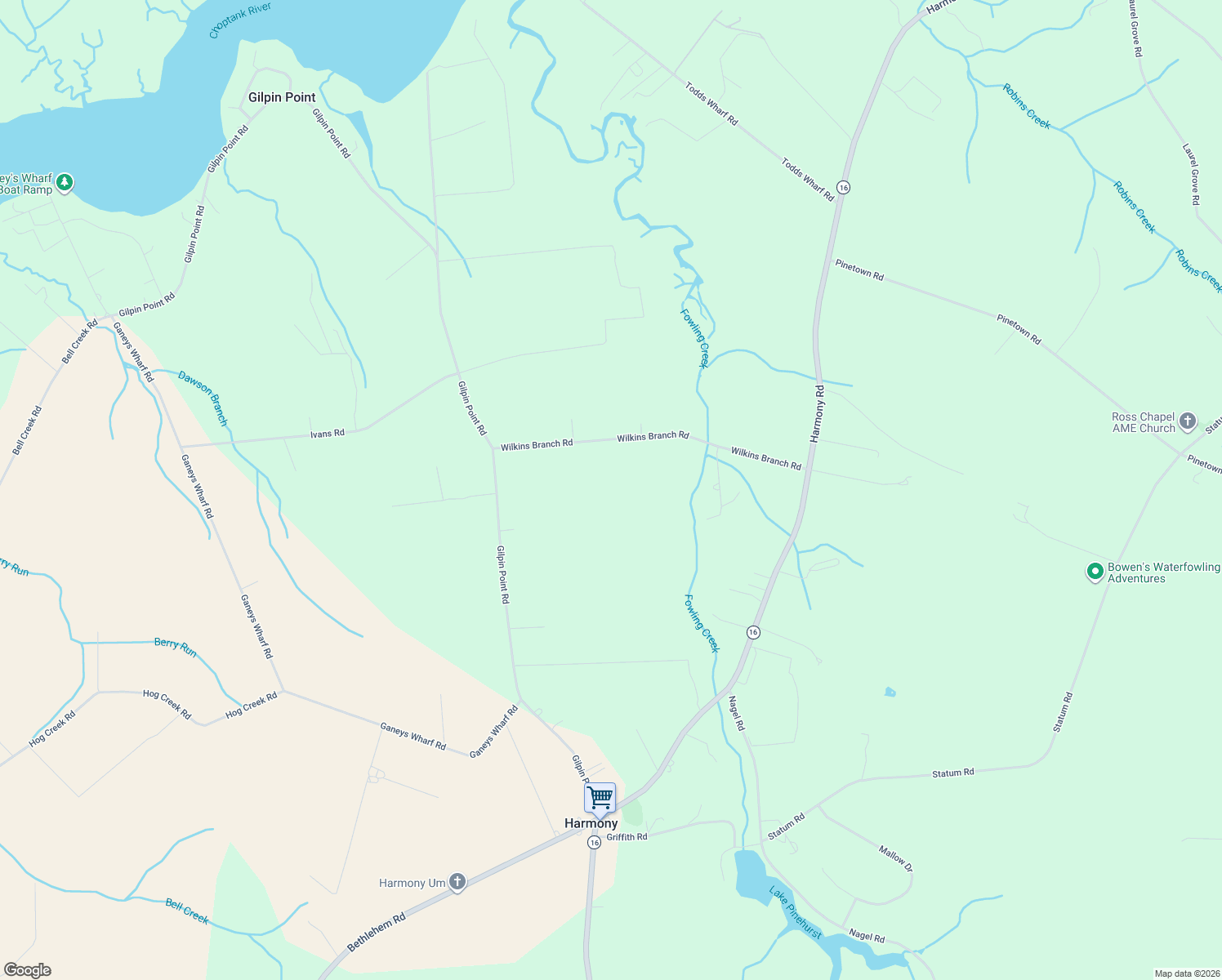 map of restaurants, bars, coffee shops, grocery stores, and more near 23815 Wilkins Branch Road in Preston