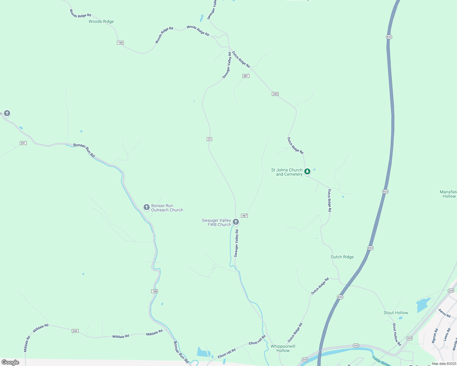 map of restaurants, bars, coffee shops, grocery stores, and more near 1538 Swauger Valley Road in Portsmouth