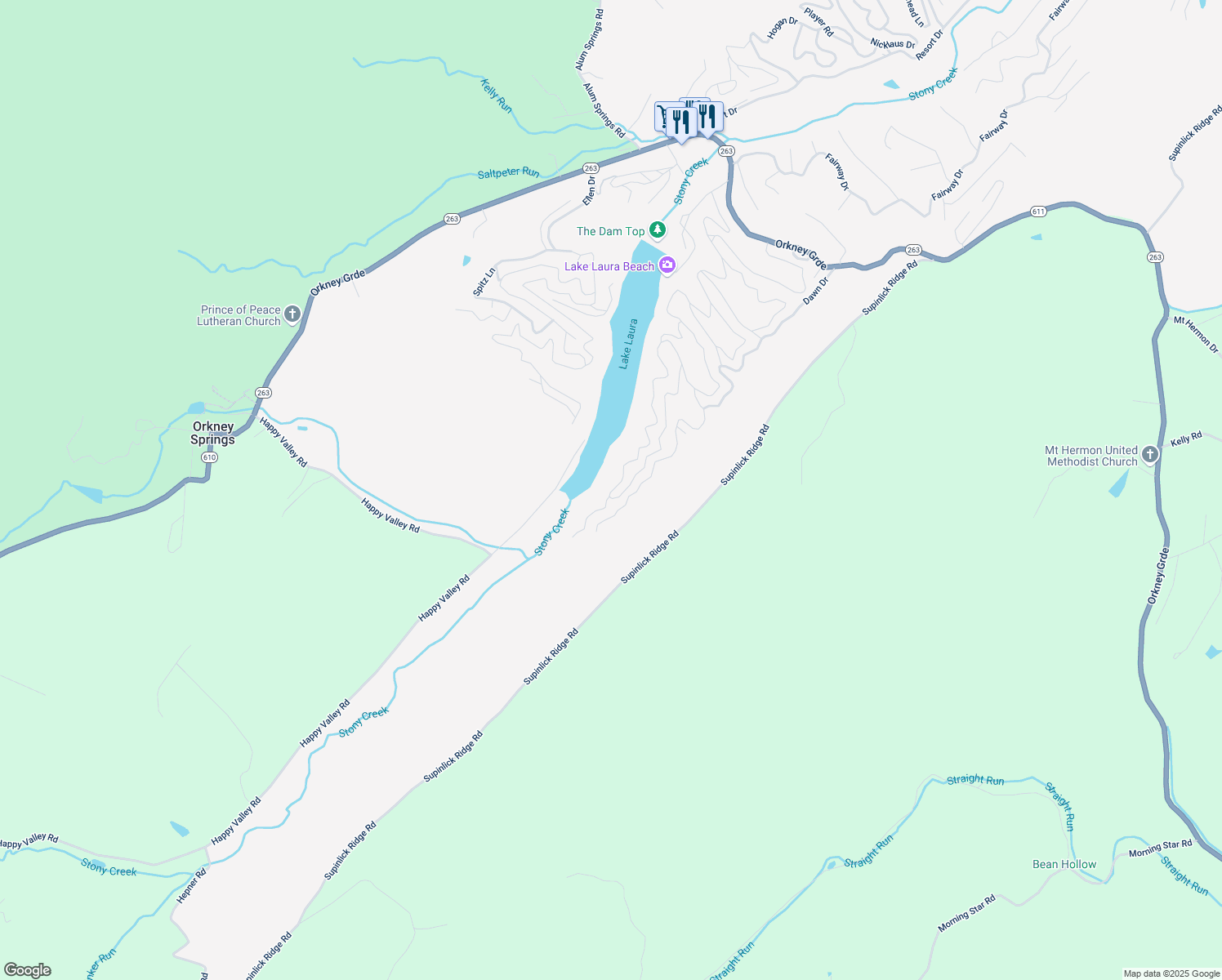 map of restaurants, bars, coffee shops, grocery stores, and more near 236 Ellis Road in Mount Jackson
