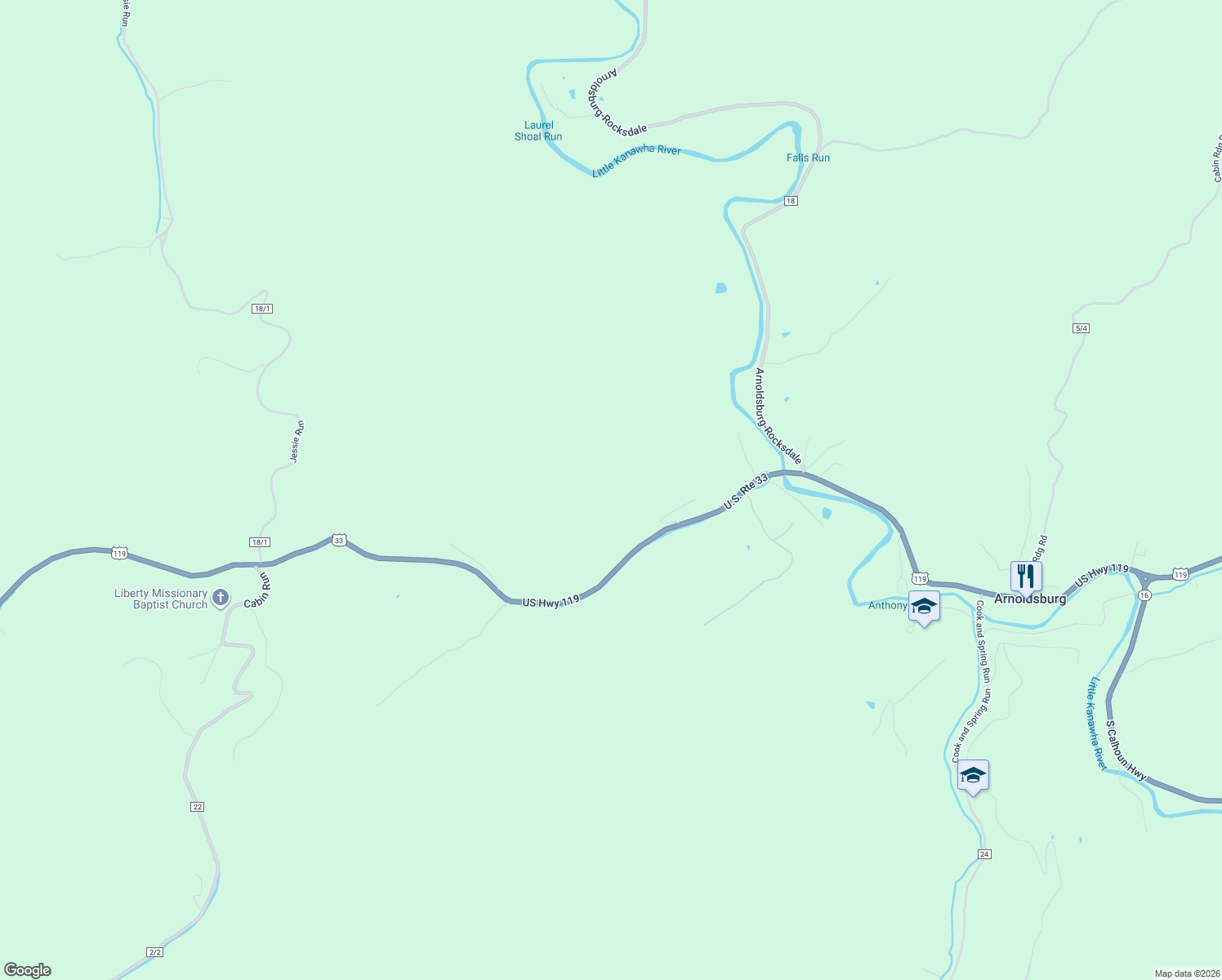 map of restaurants, bars, coffee shops, grocery stores, and more near in Arnoldsburg