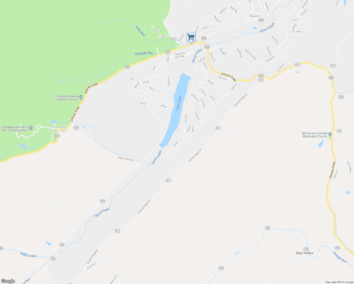 map of restaurants, bars, coffee shops, grocery stores, and more near 236 Ellis Road in Mount Jackson