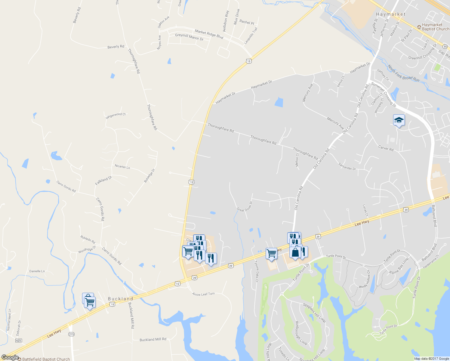 map of restaurants, bars, coffee shops, grocery stores, and more near 7600 Great Dover Street in Gainesville
