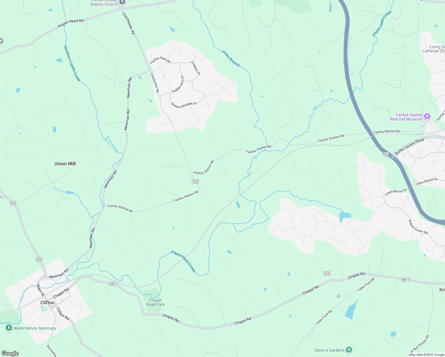 map of restaurants, bars, coffee shops, grocery stores, and more near 6320 Windpatterns Trail in Fairfax Station